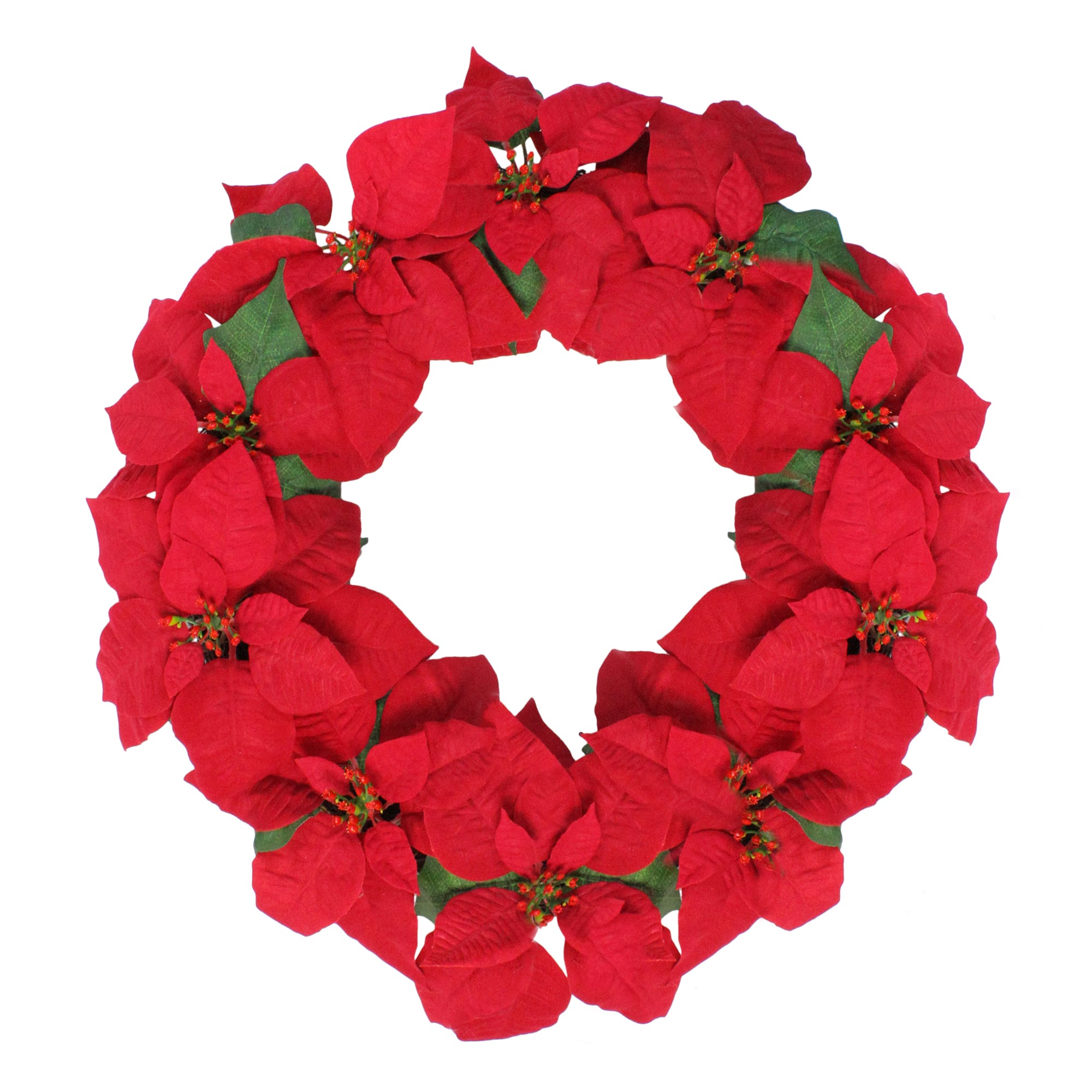 24" Red Poinsettia Flower Wreath