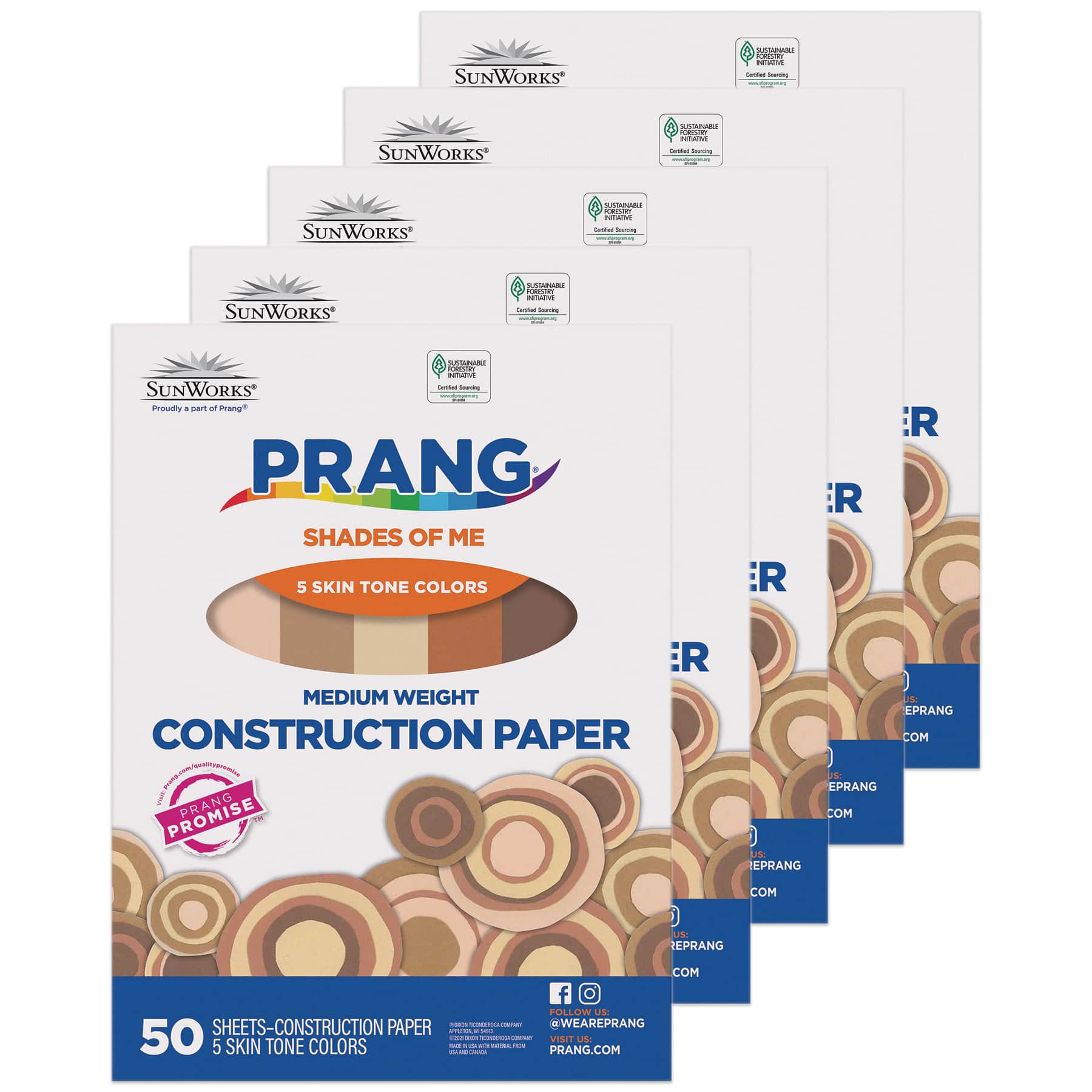 Prang&#xAE; 9&#x22; x 12&#x22; Shades of Me Medium Weight Construction Paper, 5 Packs of 50 Sheets