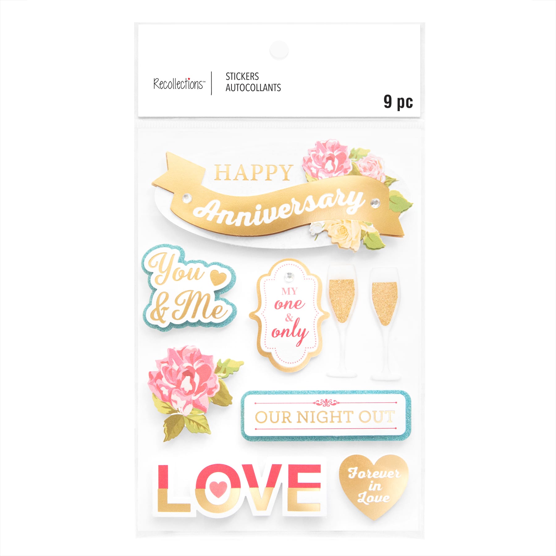 12 Pack: Happy Anniversary 3D Stickers by Recollections&#x2122;
