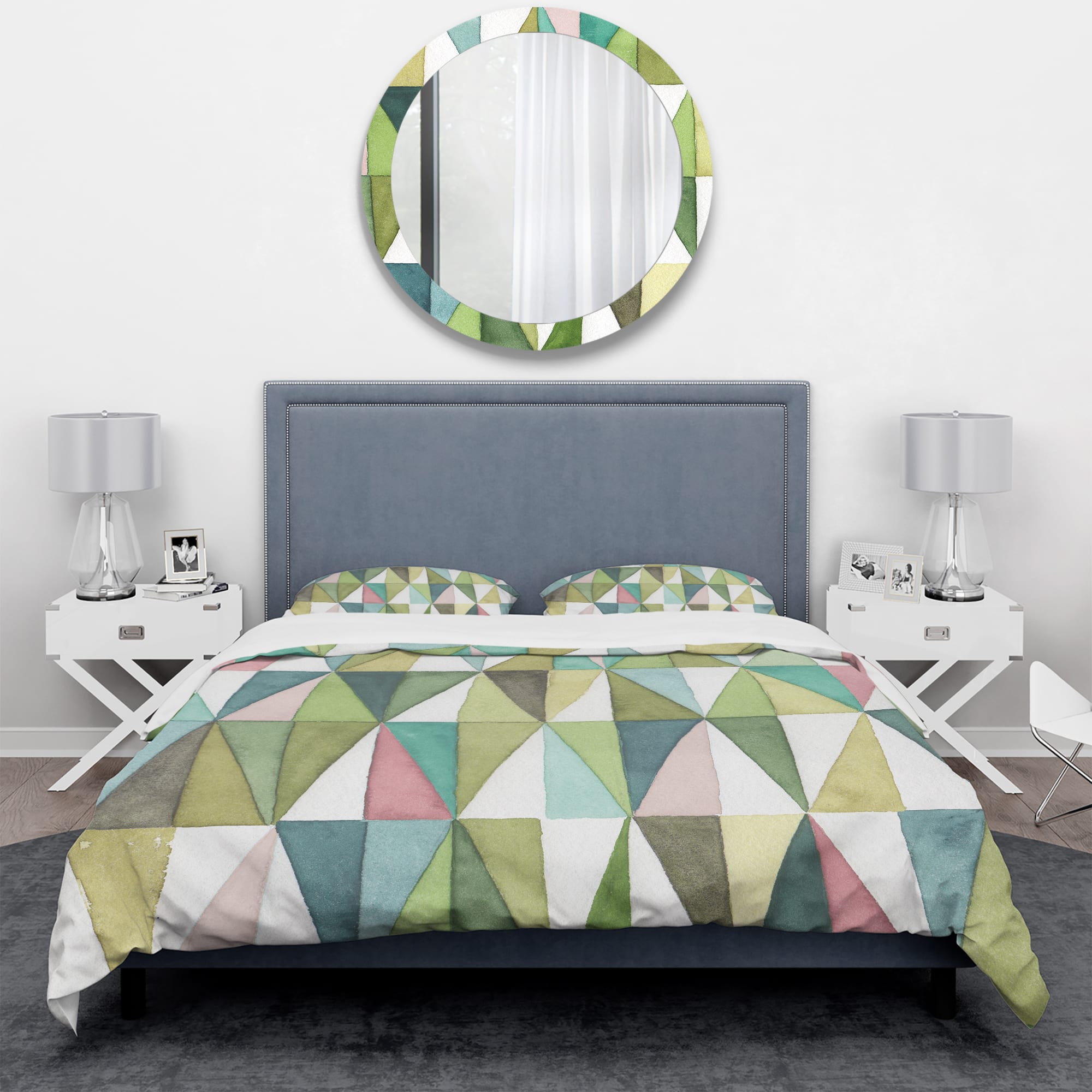 Designart &#x27;Mixed Green Geometric Pattern II&#x27; Geometric Bedding Set - Duvet Cover &#x26; Shams