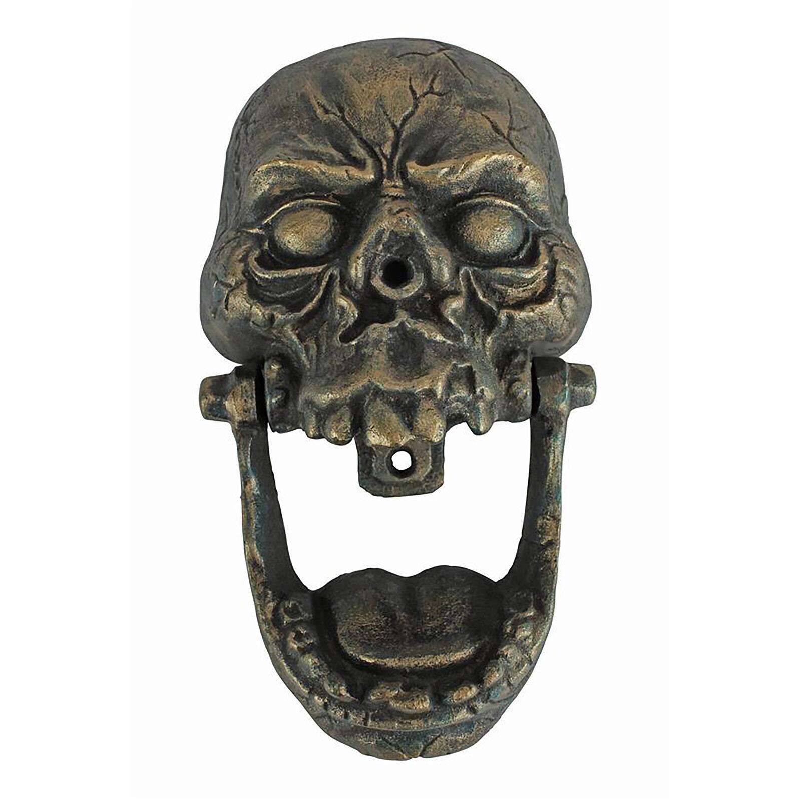 Design Toscano 9.5&#x22; Bronze Knock-Jaw Skull Authentic Foundry Iron Door Knocker