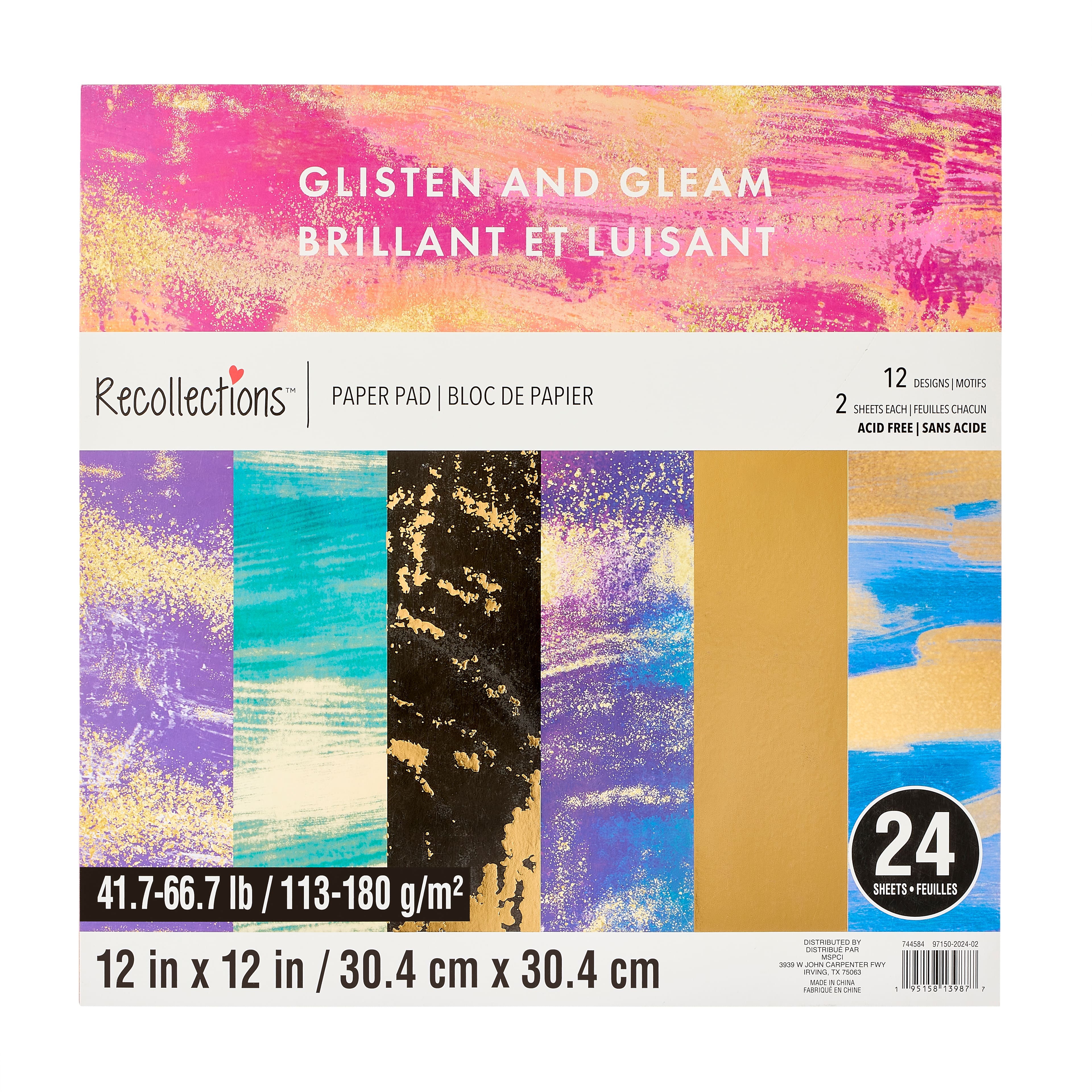 12&#x22; x 12&#x22; Glisten &#x26; Gleam Paper Pad by Recollections&#x2122;, 24 Sheets
