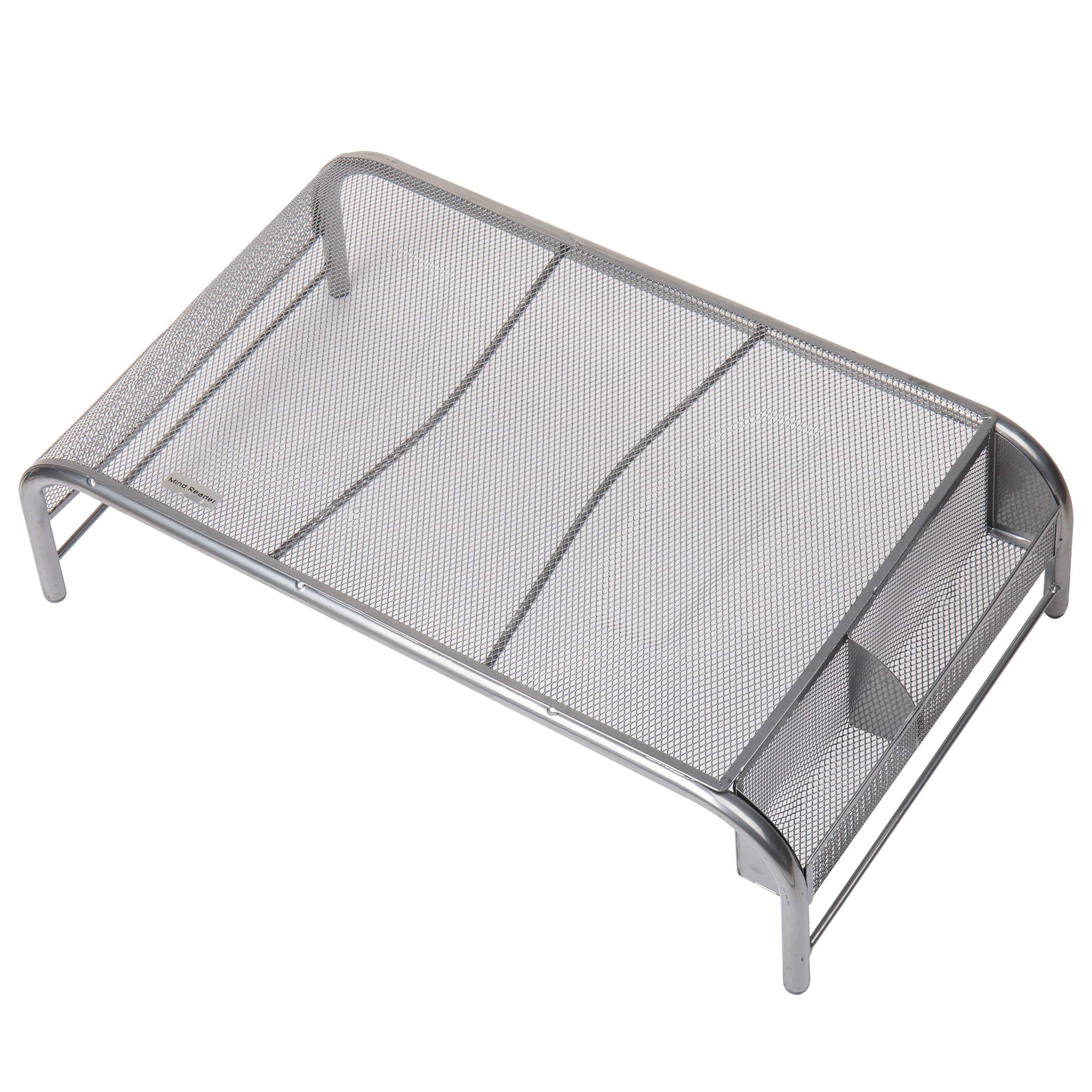 Mind Reader Silver Metal Mesh Monitor Stand with 2 Storage Compartments