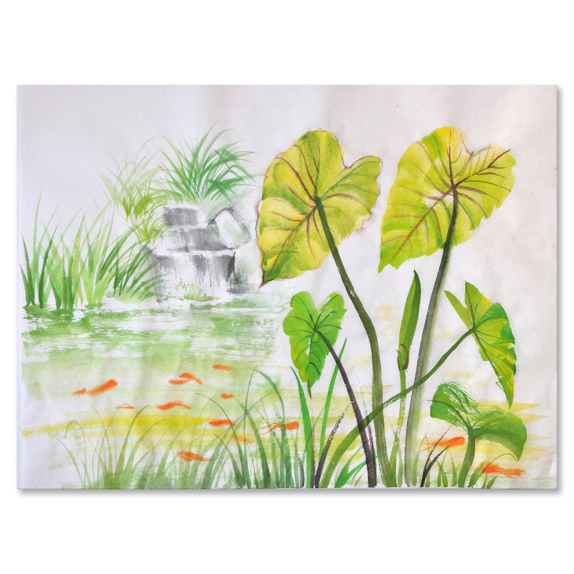 Designart - Vintage Lotus Pond - Lake House Canvas Wall Art Print