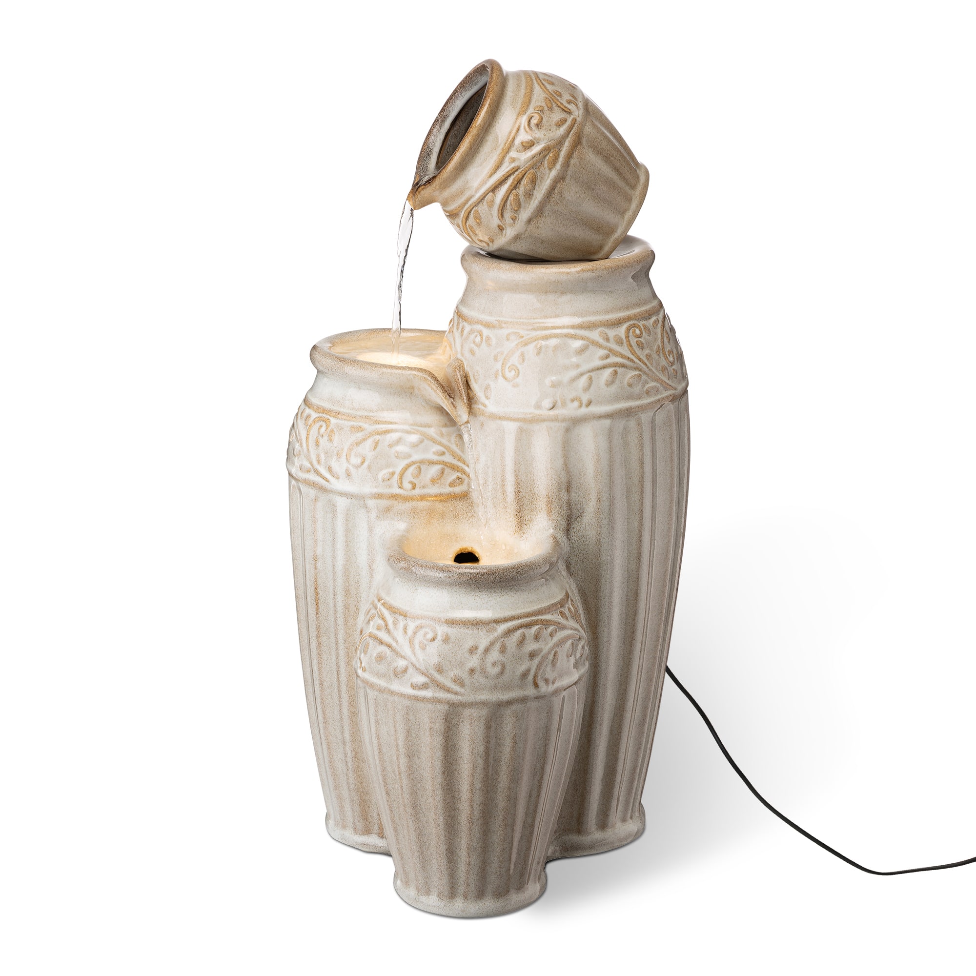 Glitzhome® 27" 4-Tier Sand Beige LED Ceramic Fountain