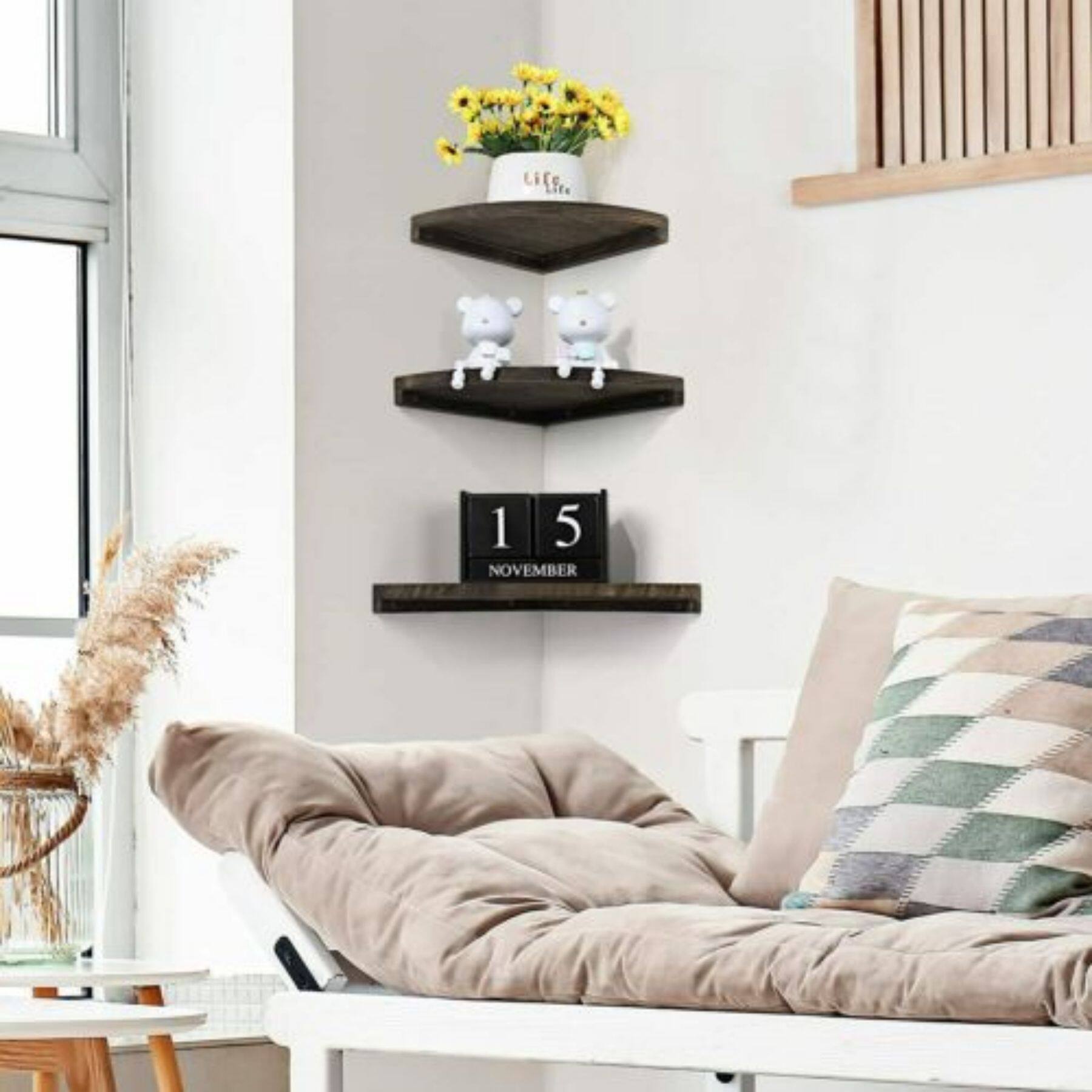 Brown Rustic Floating Corner Wall Shelf Set