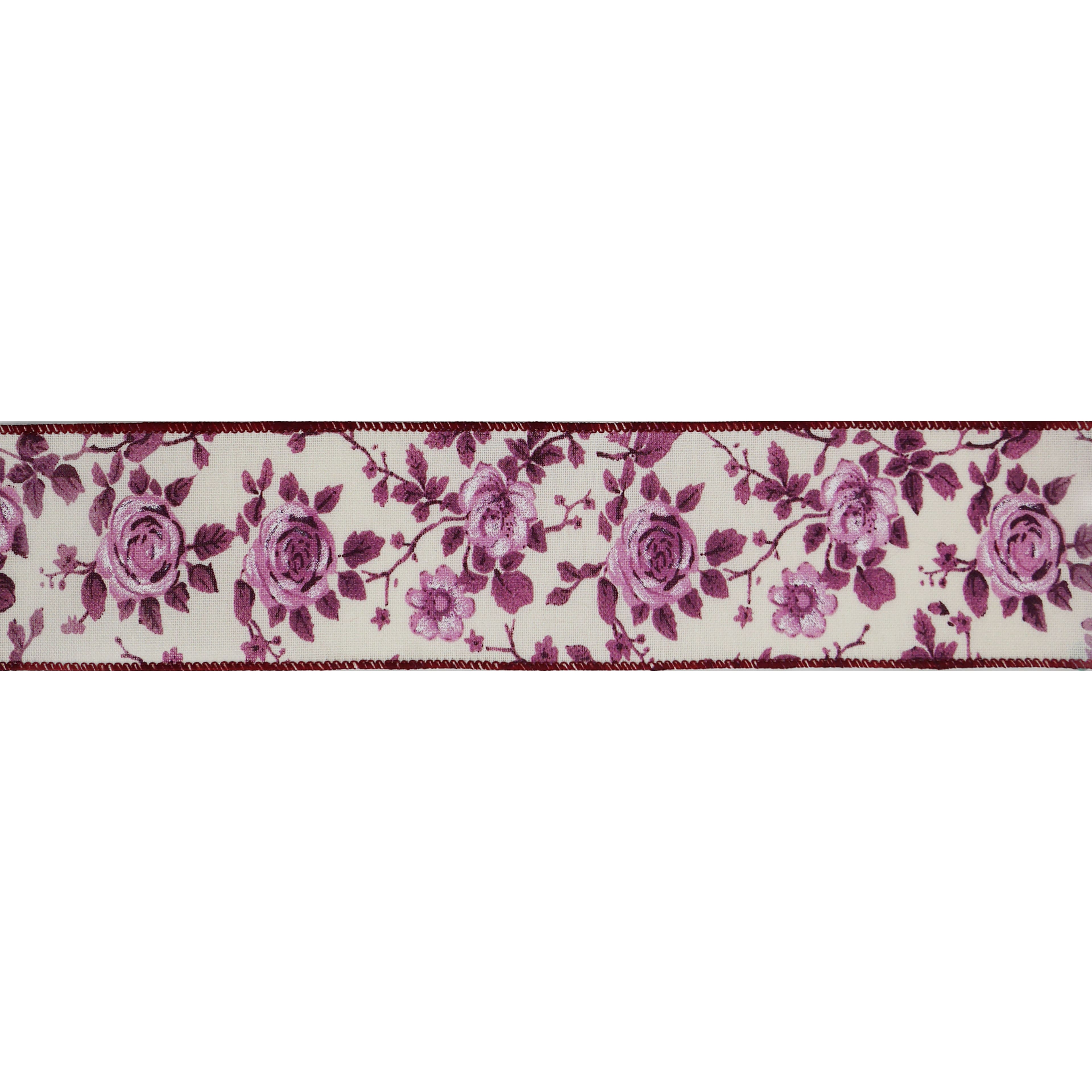 2.5&#x22; x 5yd. Purple Rose Wired Faux Linen Ribbon by Celebrate It&#xAE; Blush Romance
