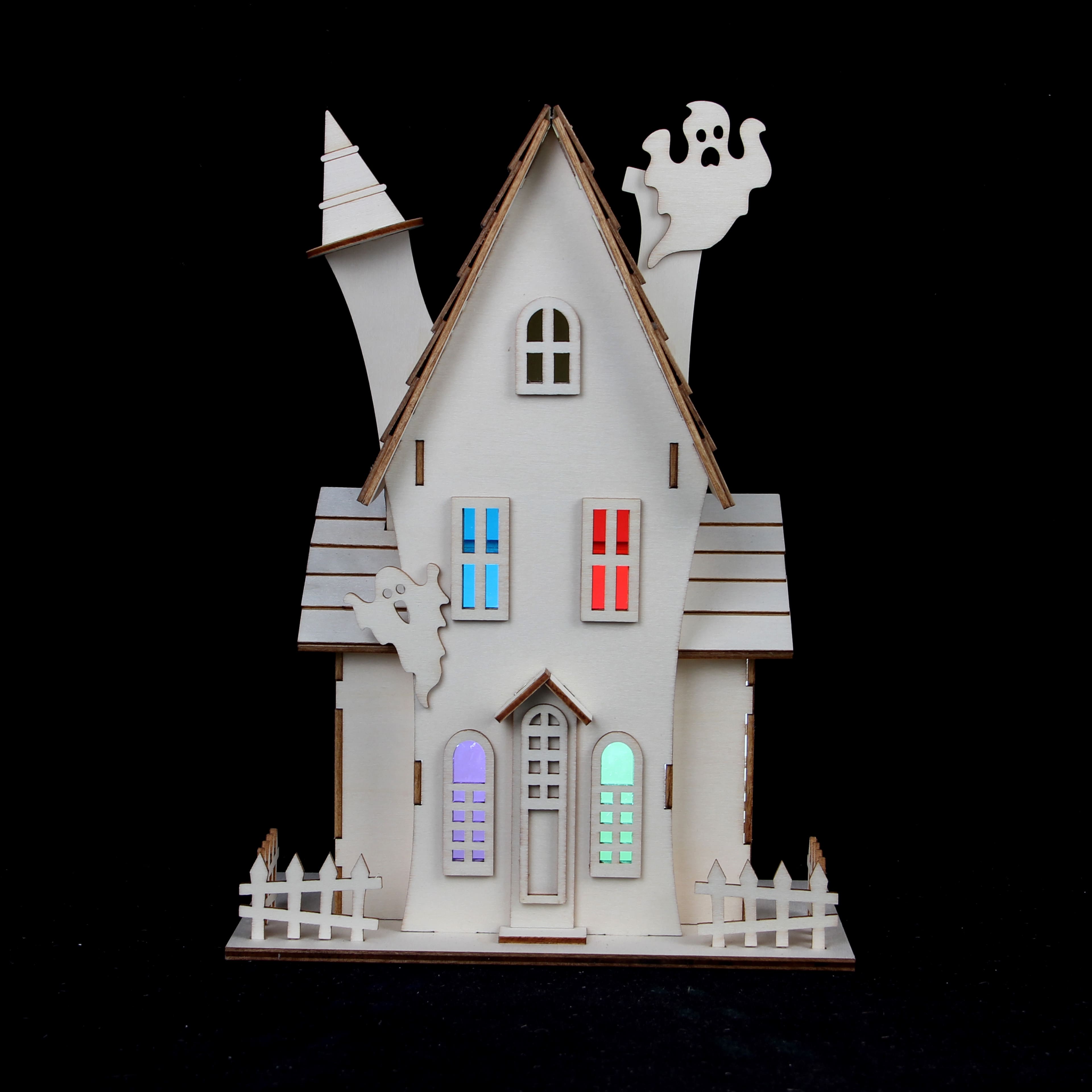 11.25&#x22; DIY Ghost House LED Wood D&#xE9;cor by Make Market&#xAE;