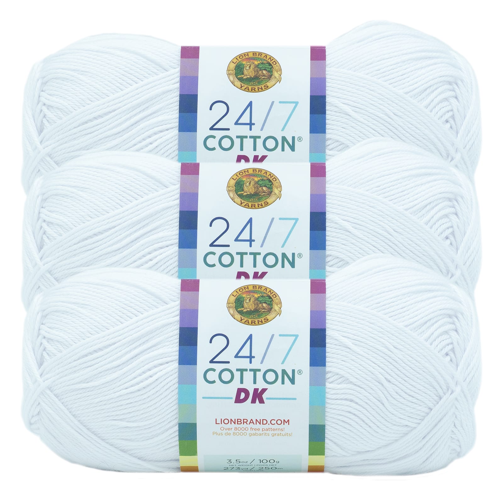 (3 Pack) Lion Brand Yarn 24/7 Cotton Dk Yarn, Sugarcane