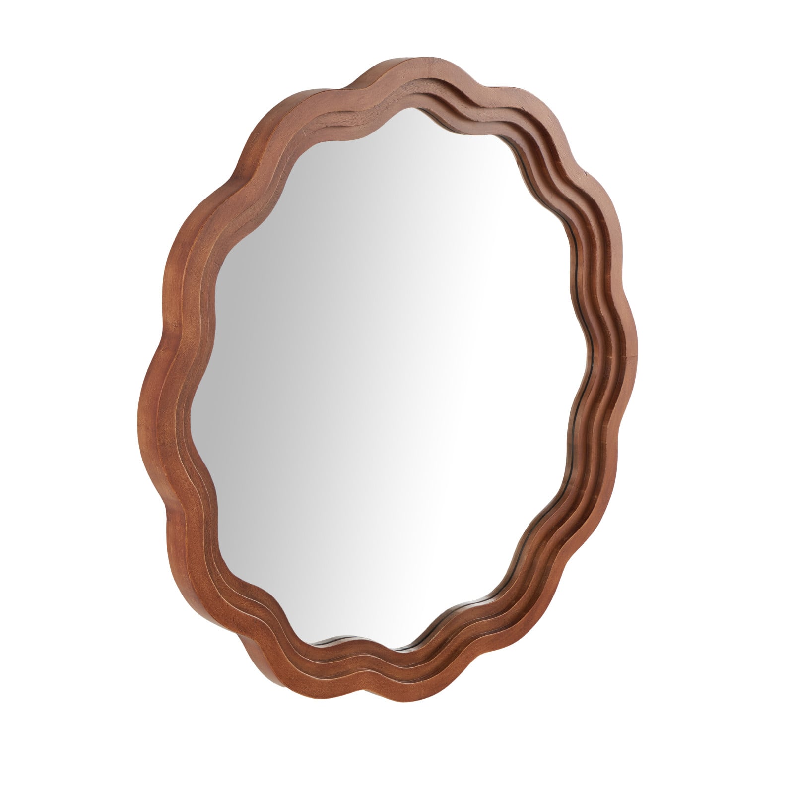 31" Brown Wood Handmade Wall Mirror with Dimensional Carved Frame