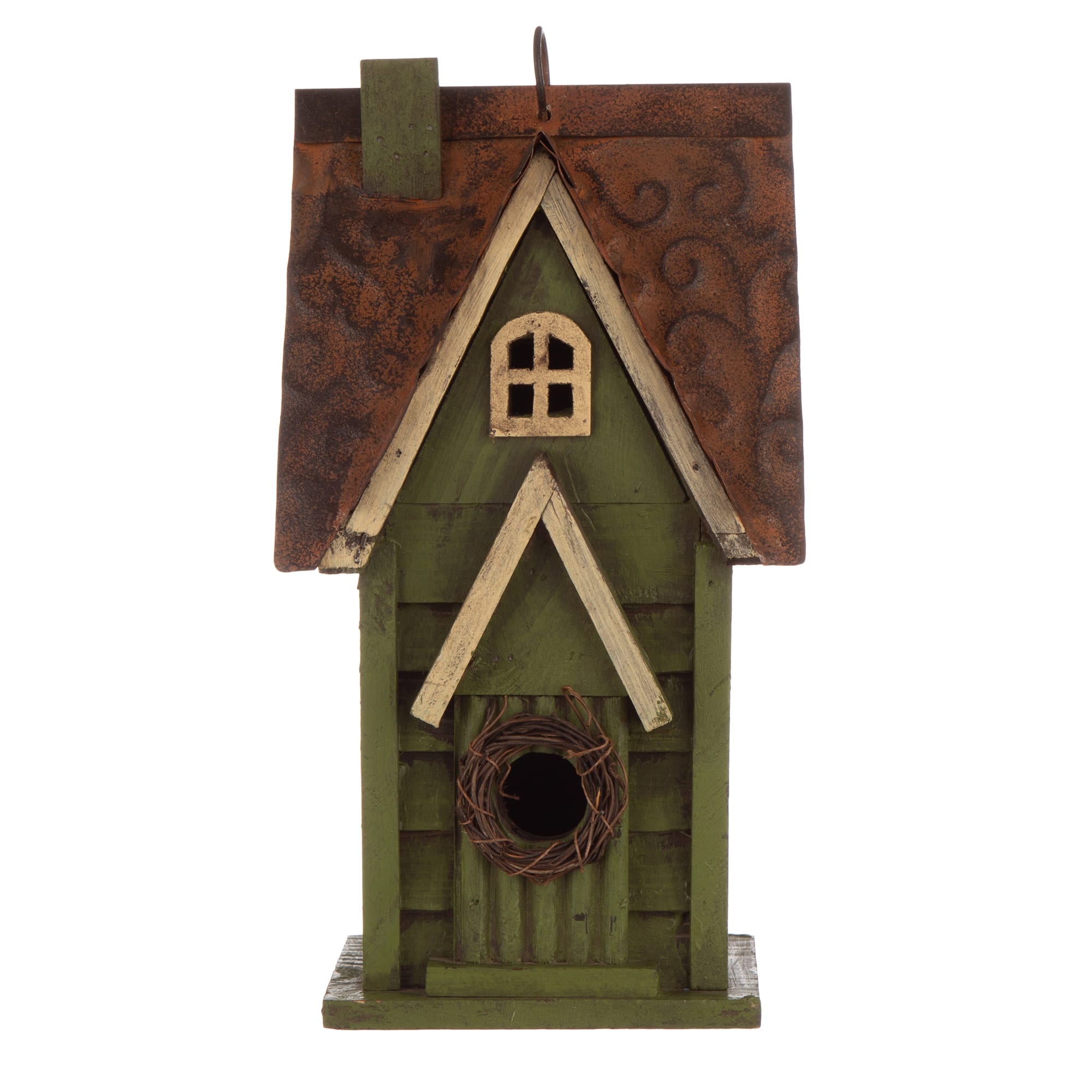Glitzhome&#xAE; Tall Distressed Green Wood Bird House