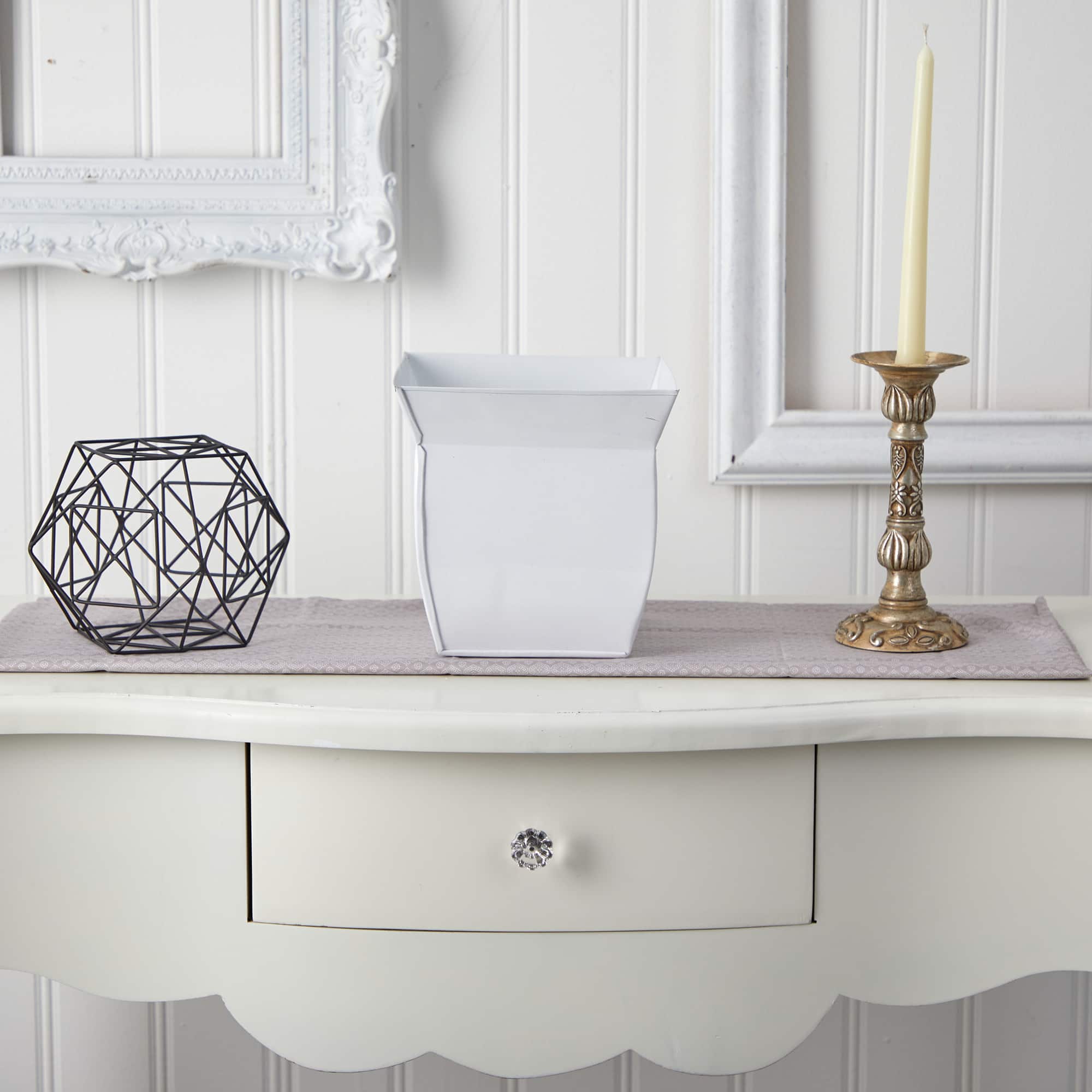8&#x22; White Fluted Metal Square Planter