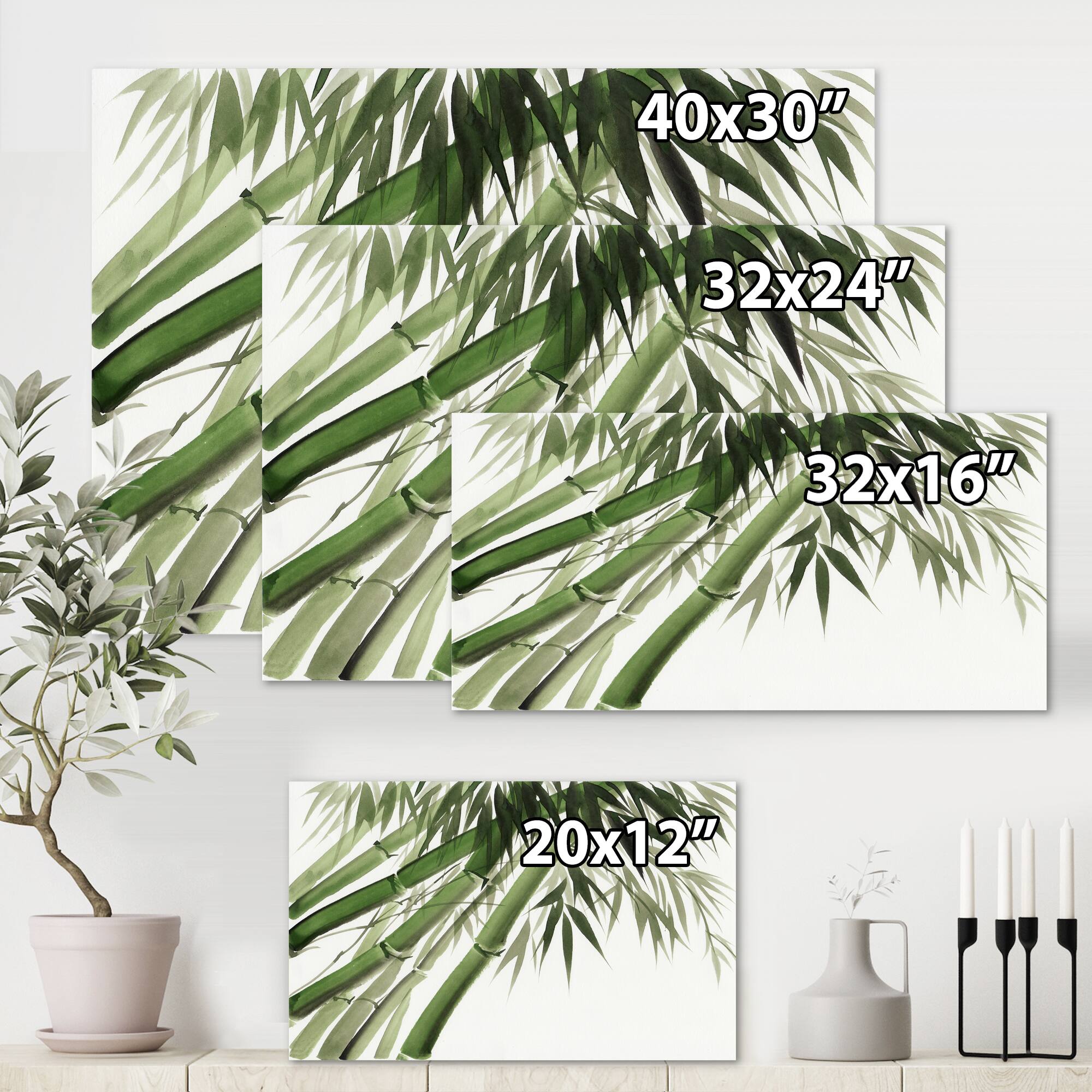 Designart - Vintage Dark Green Bamboo - Traditional Canvas Wall Art Print