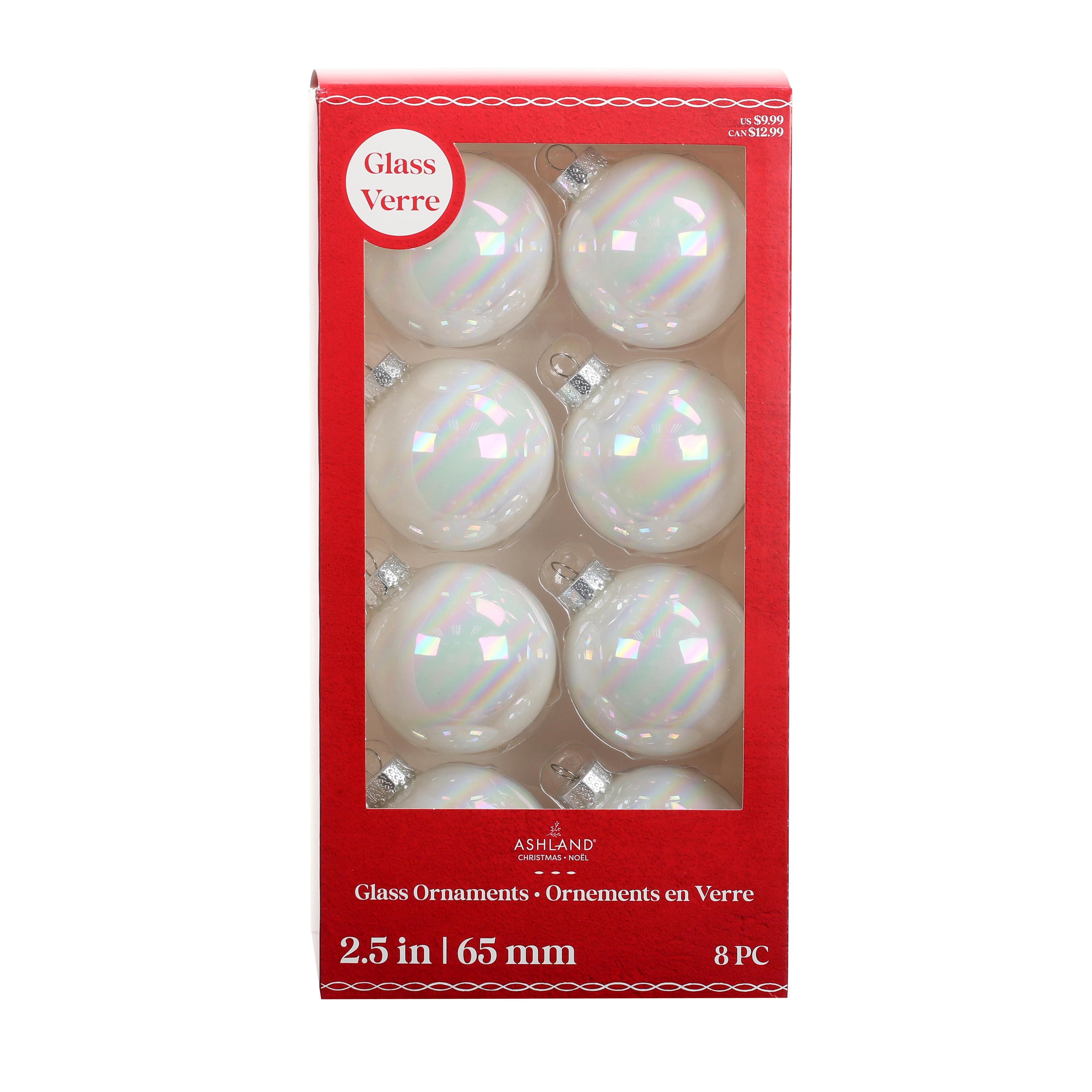 8 Pack 2.5&#x22; Iridescent White Glass Ball Ornaments by Ashland&#xAE;