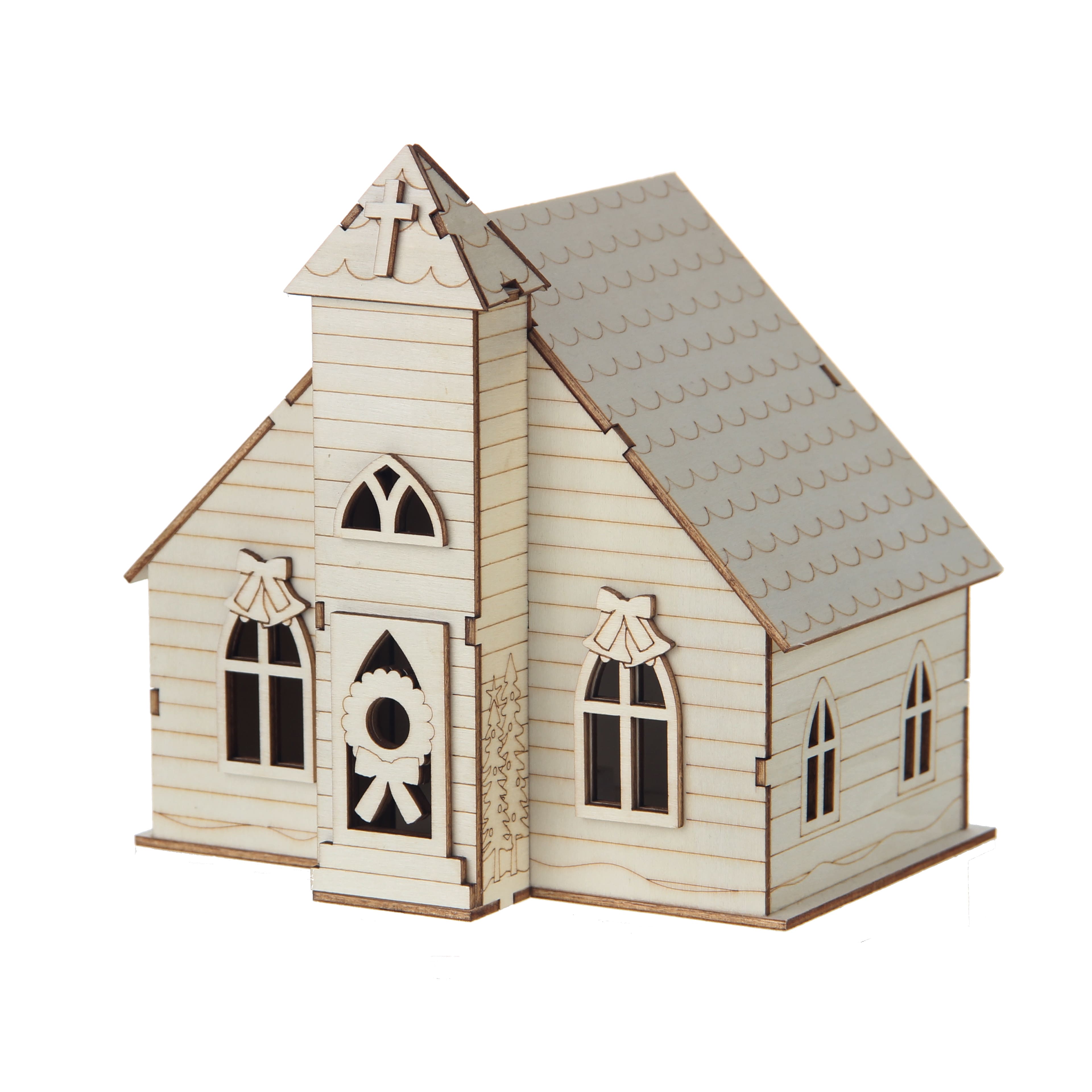 6.5&#x22; Unfinished Village Church DIY LED Wood D&#xE9;cor by Make Market&#xAE;