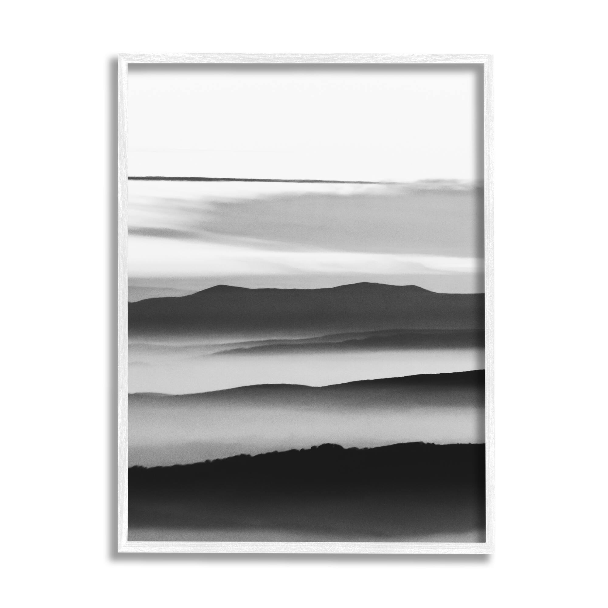Stupell Industries Misty Clouds Eerie Mountain Landscape Black White in White Frame Wall Art