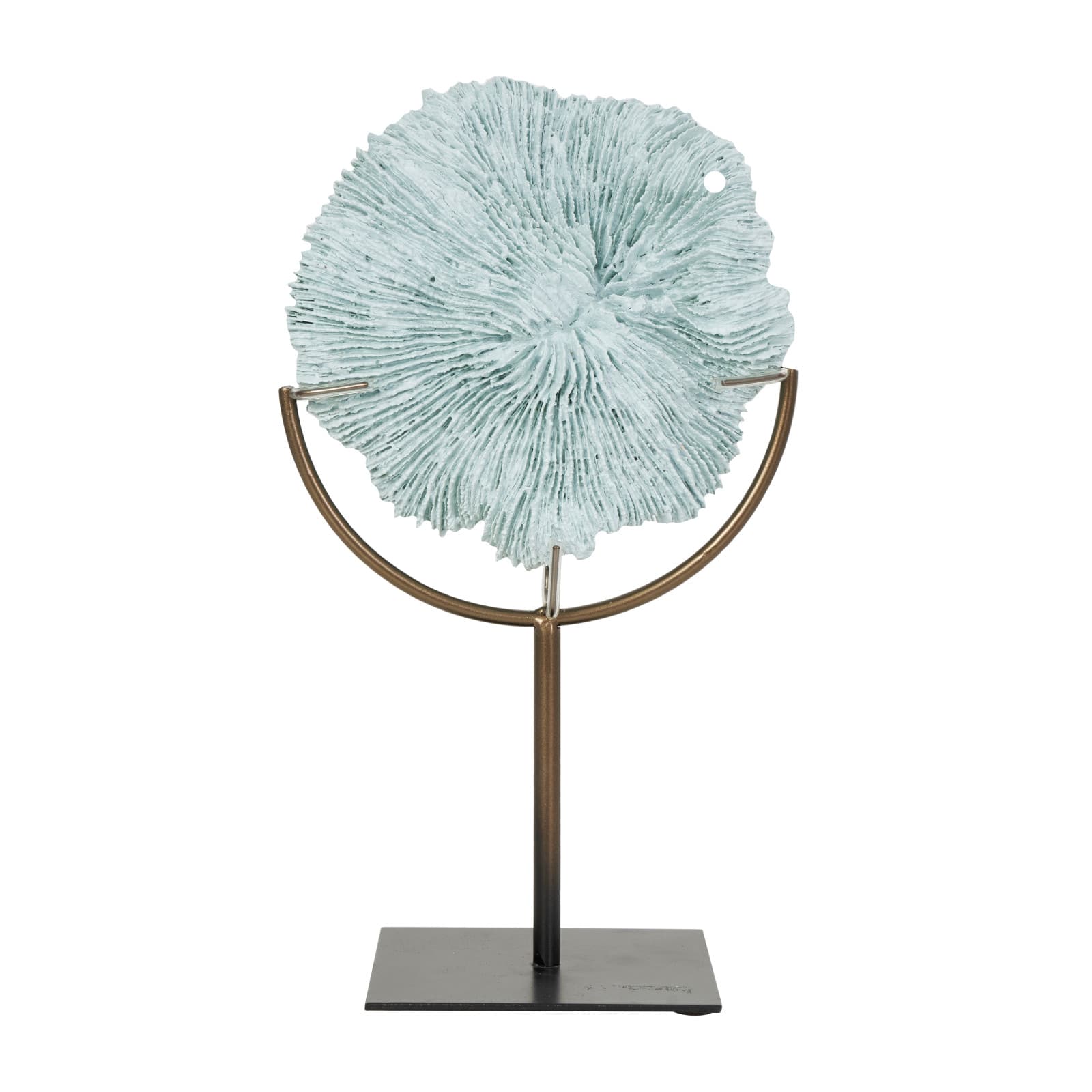 12" Light Blue Polystone Coral Textured Sculpture with Bronze Stand