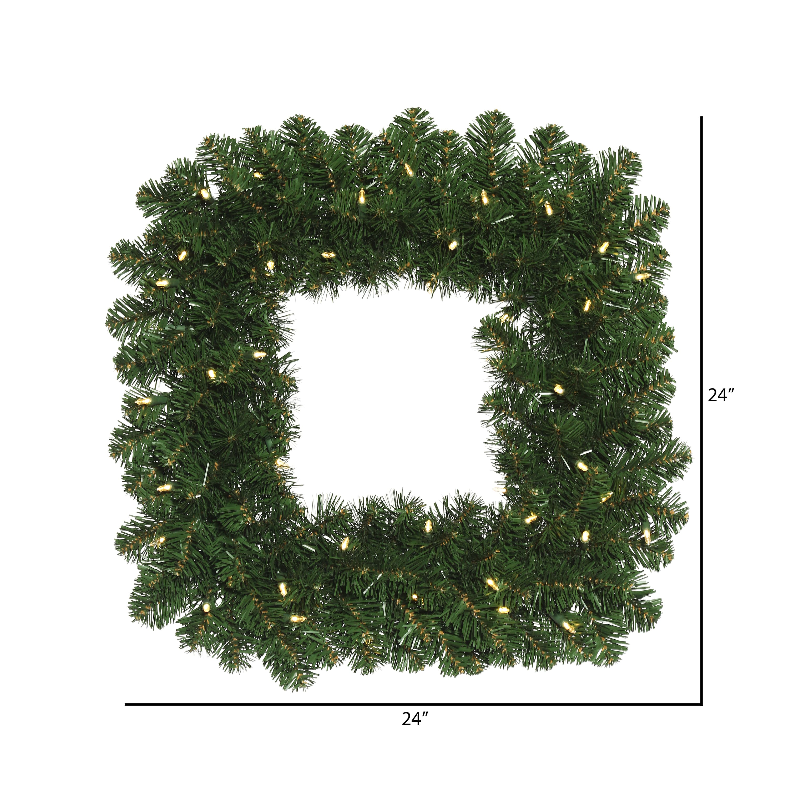 24" Pre-Lit Oregon Fir Christmas Square Wreath, Warm White LED Lights