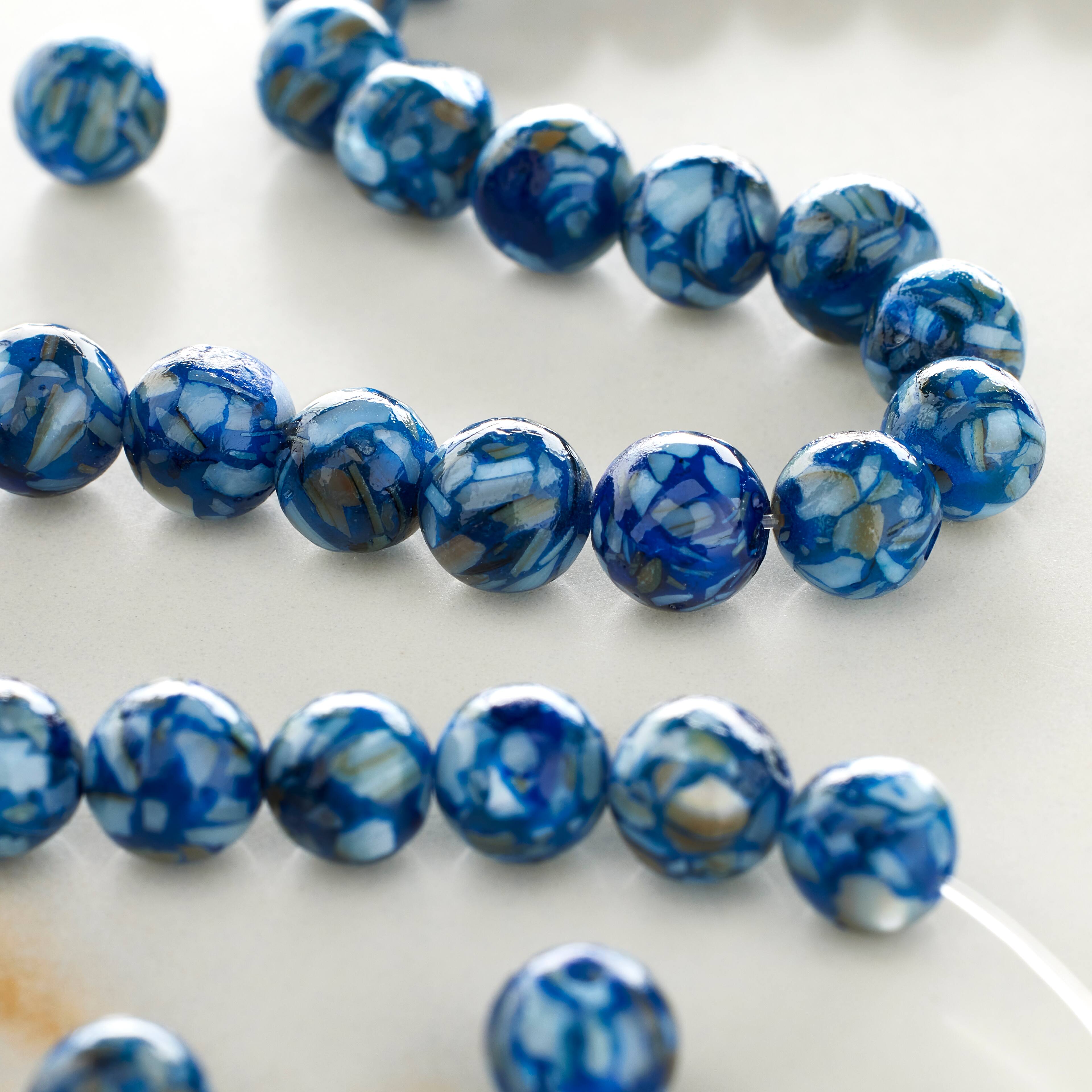 12 Pack:  Blue Reconstituted Shell Round Beads, 6mm by Bead Landing&#x2122;