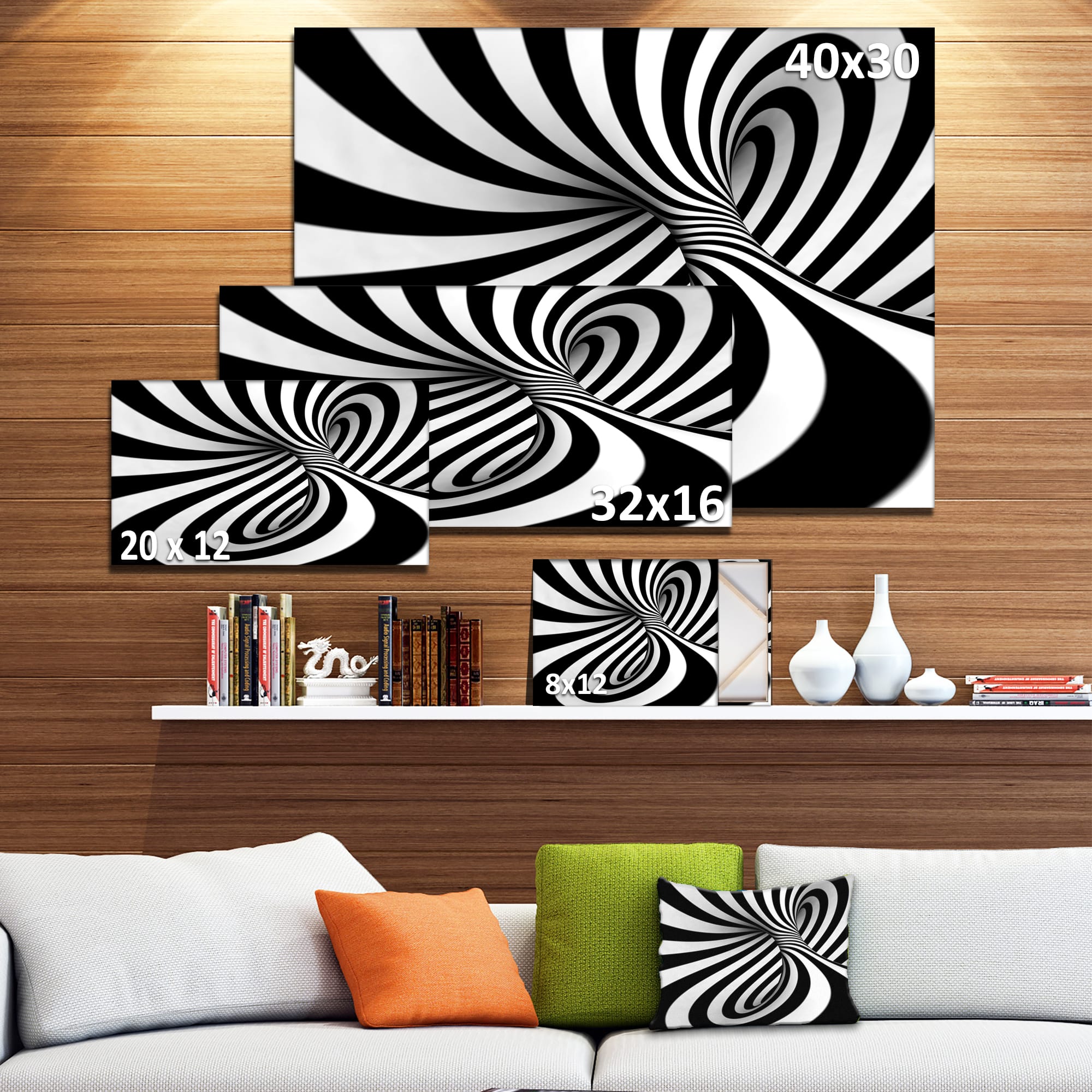 Designart - Spiral Black n White - Abstract Canvas Art Print
