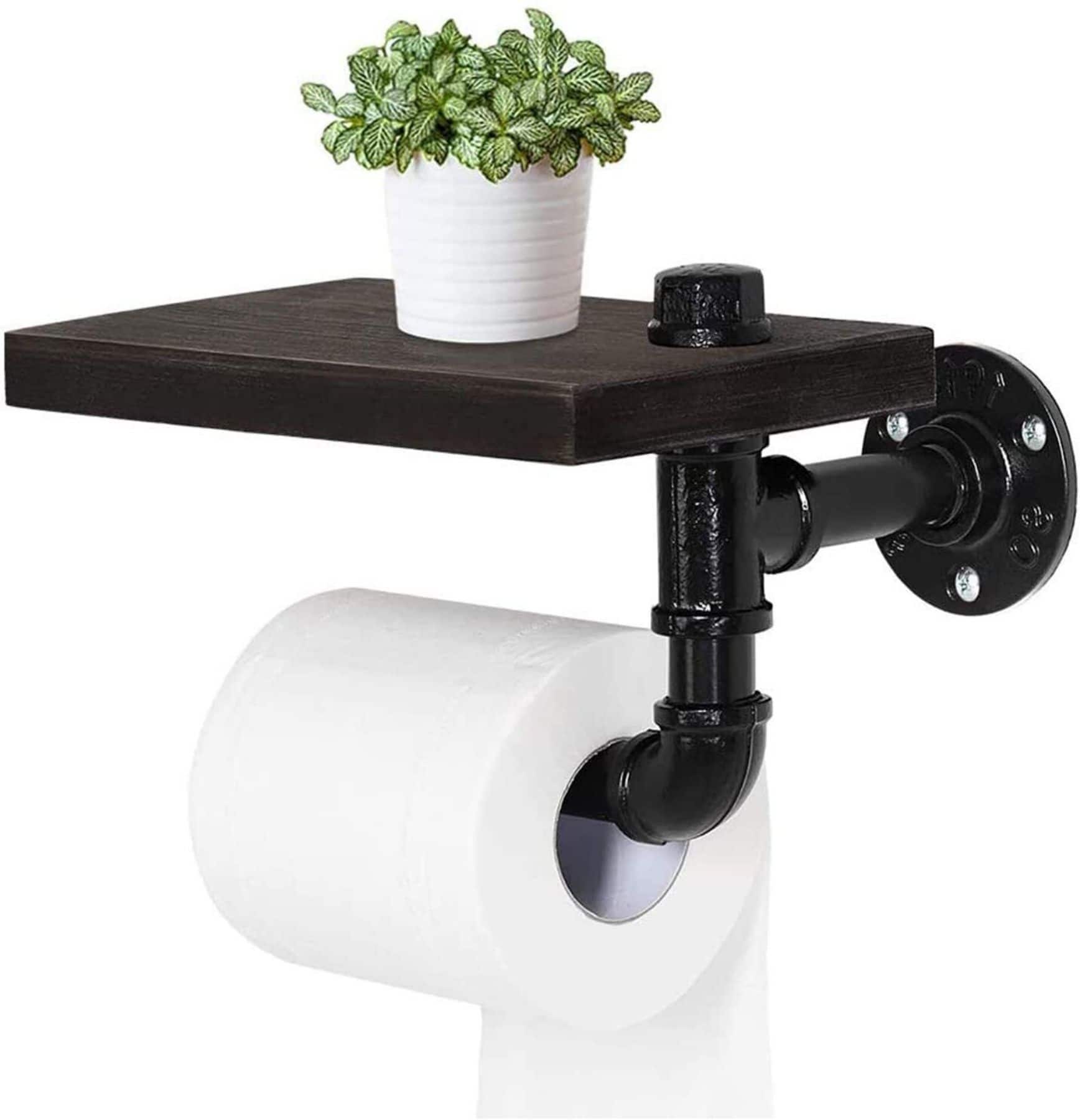Rustic Brown Wood Toilet Paper Holder Wall Mount with Shelf by NEX | 4.1 x 7.7 x 8.7 | Michaels D722935S
