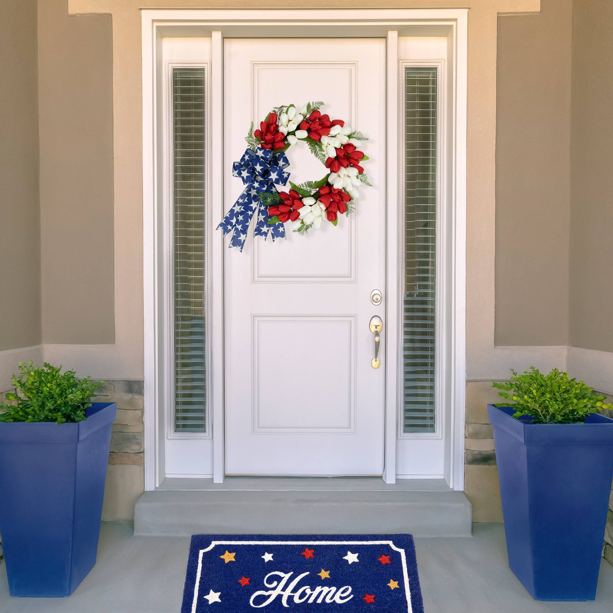 24" Red, White & Blue Patriotic Tulip Wreath with Bow