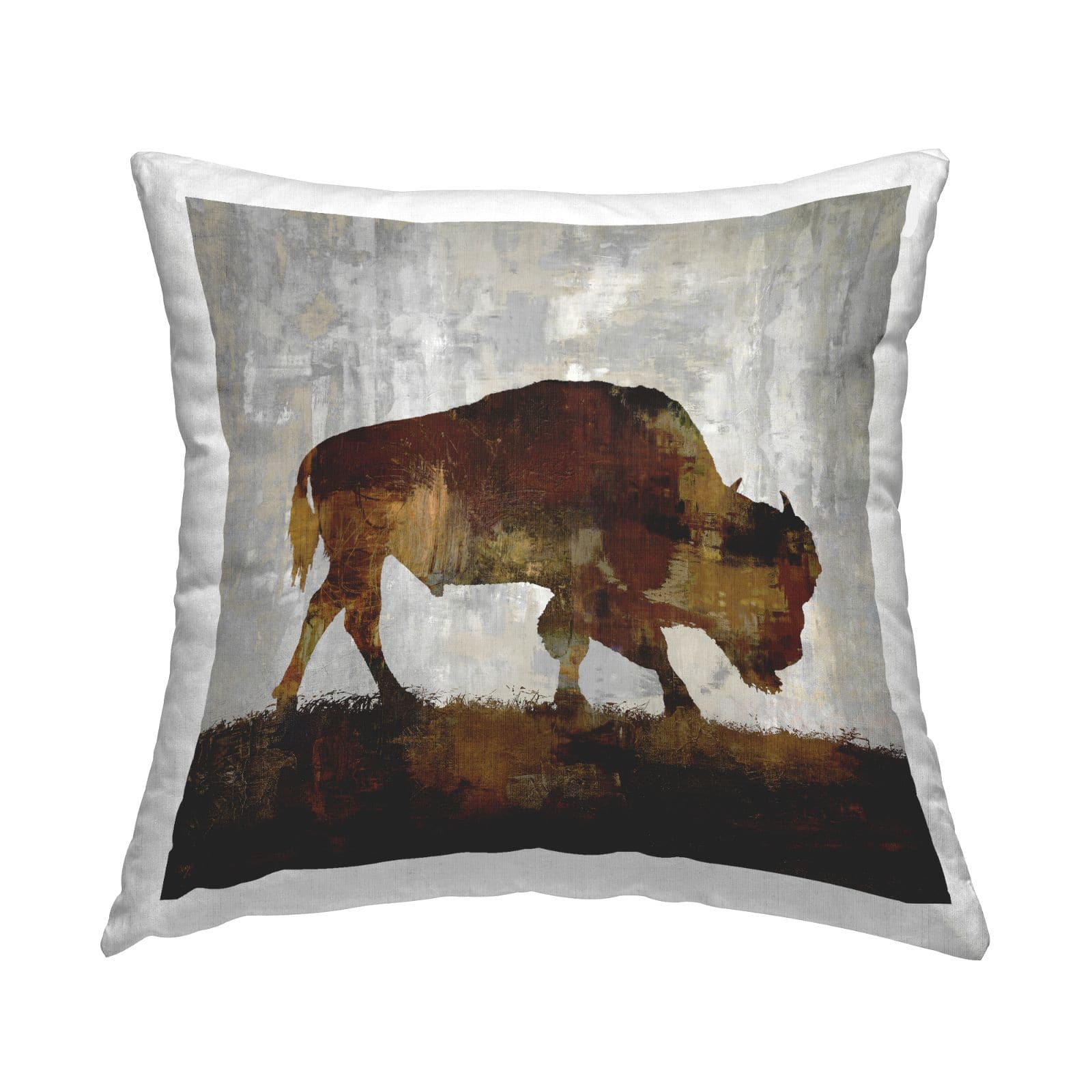 Stupell Industries Brown Bison Silhouette Distressed Woodland Nature Throw Pillow, 18" x 18"