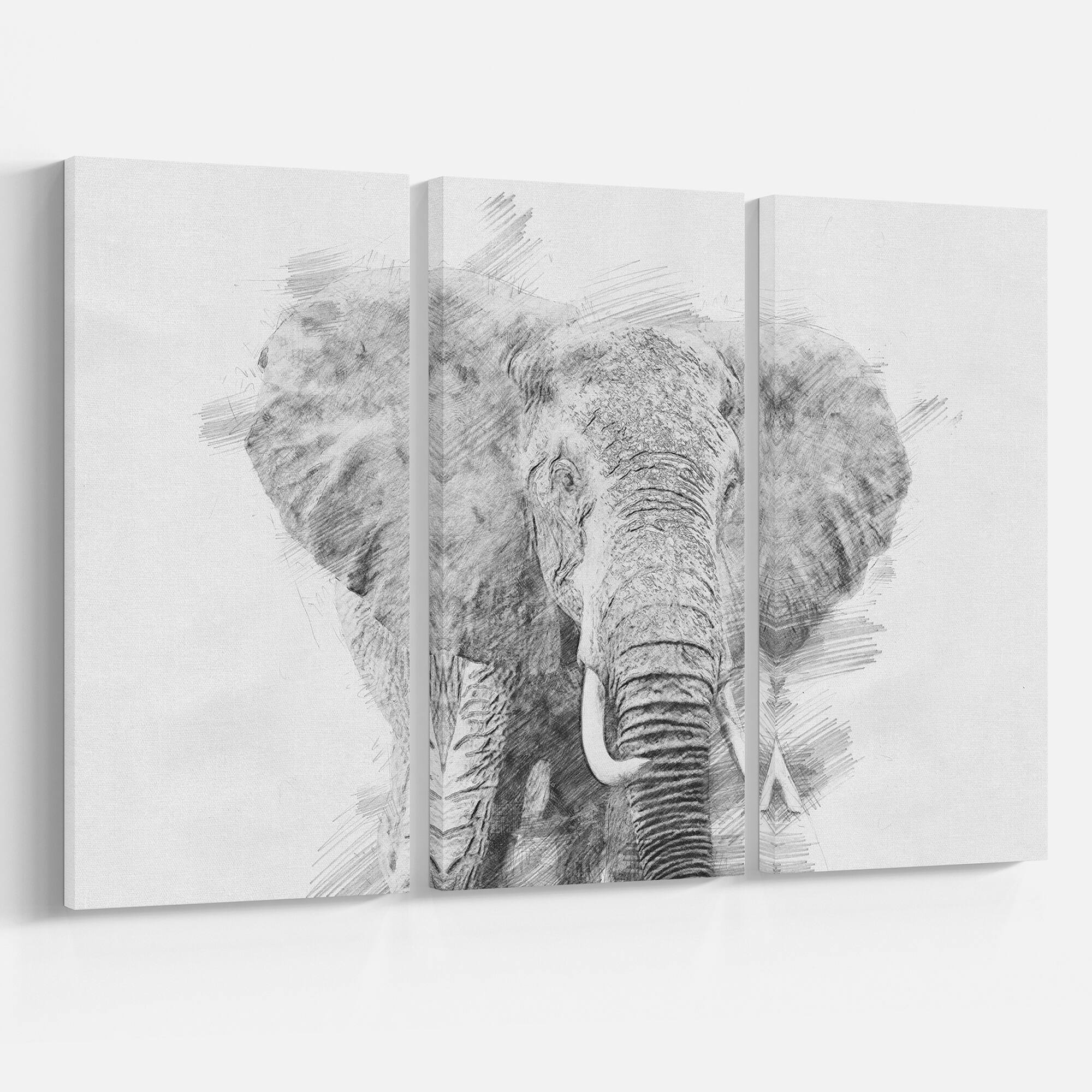 Designart - Black and White Elephant Sketch