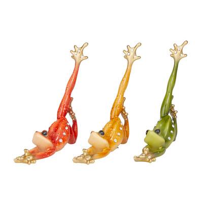 Set of 3 Multi Colored Eclectic Polystone Frog Sculpture 7