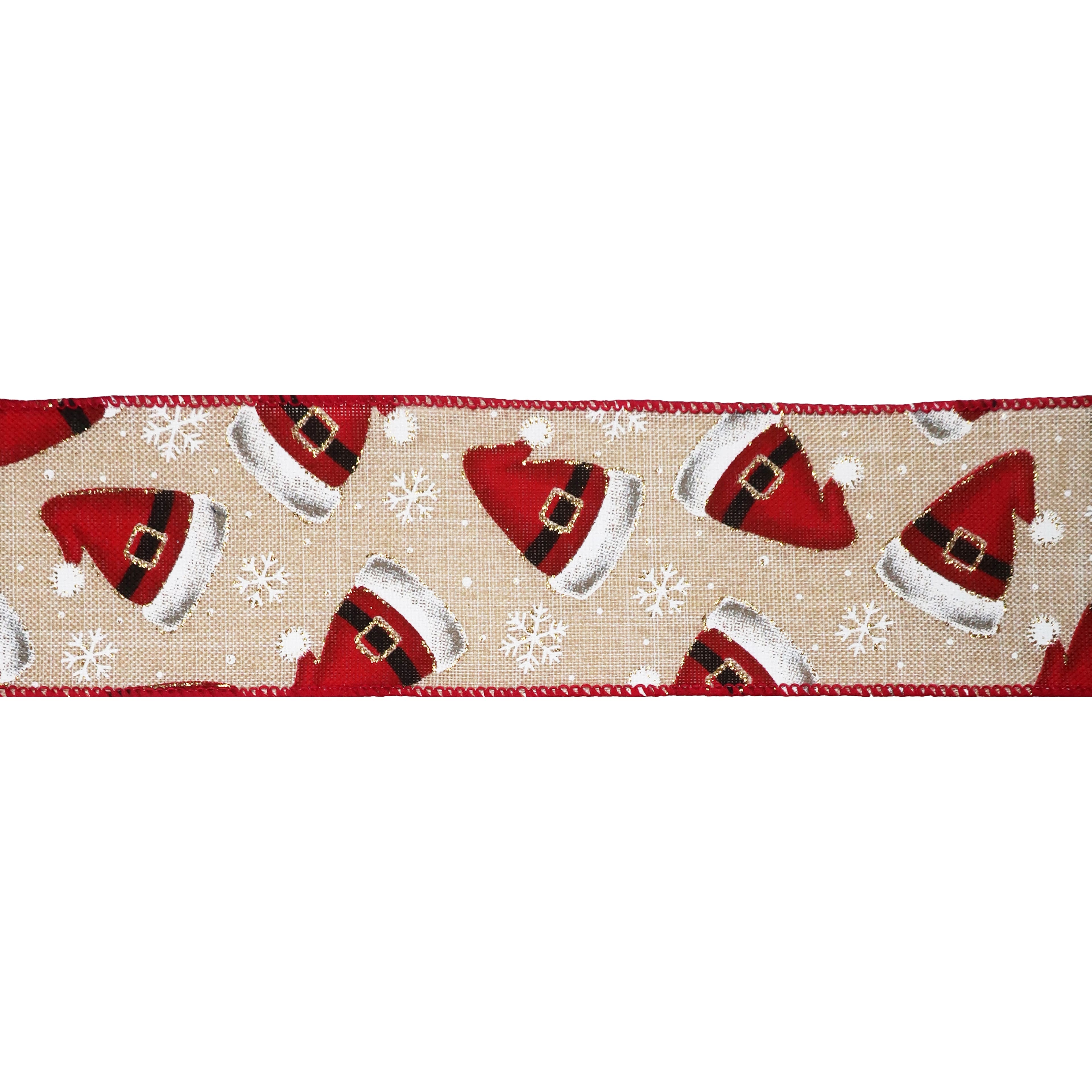 2.5&#x22; x 20ft. Wired Santa Hat Faux Linen Ribbon by Celebrate It&#xAE; Christmas