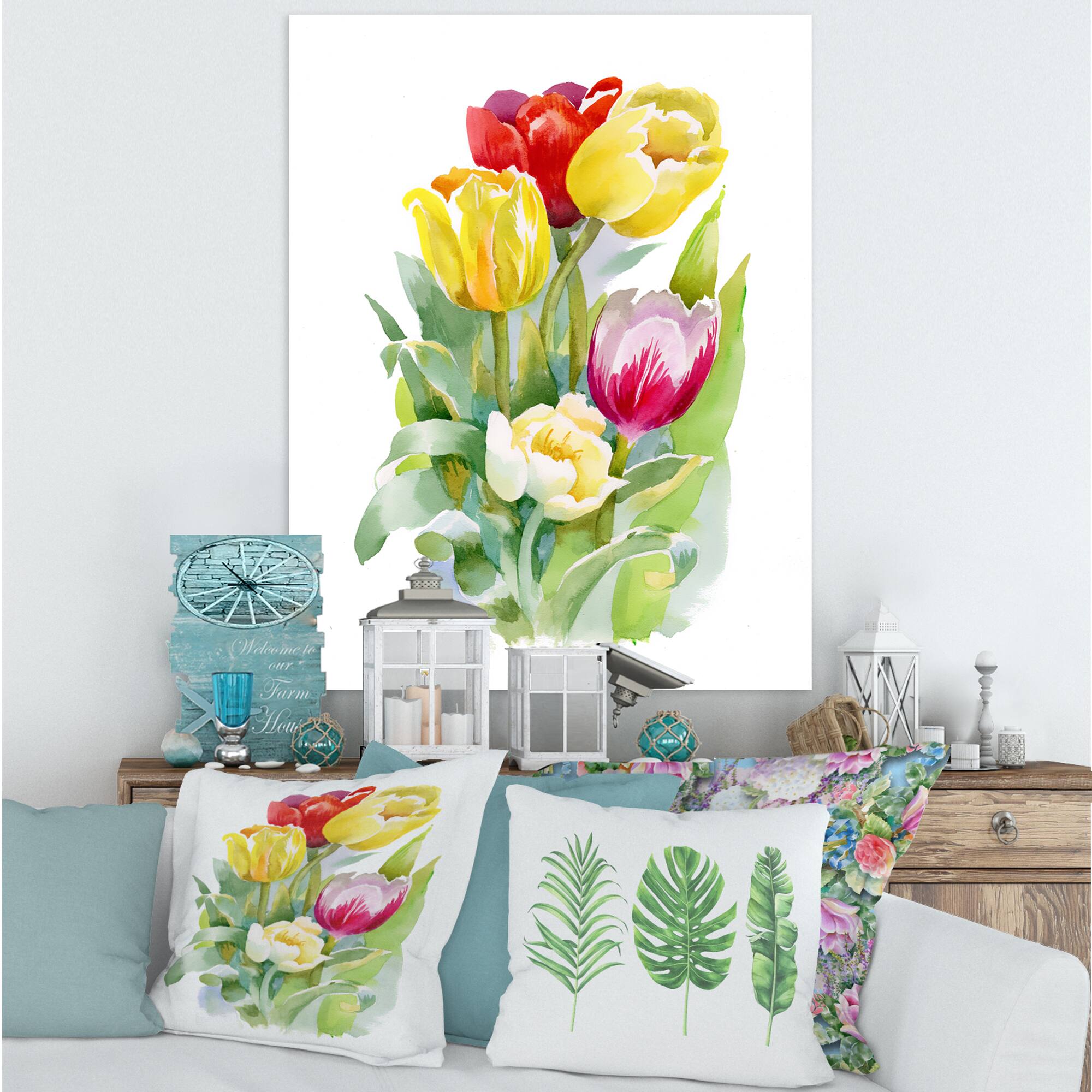 Designart - Bouquet of White and Red Tulips