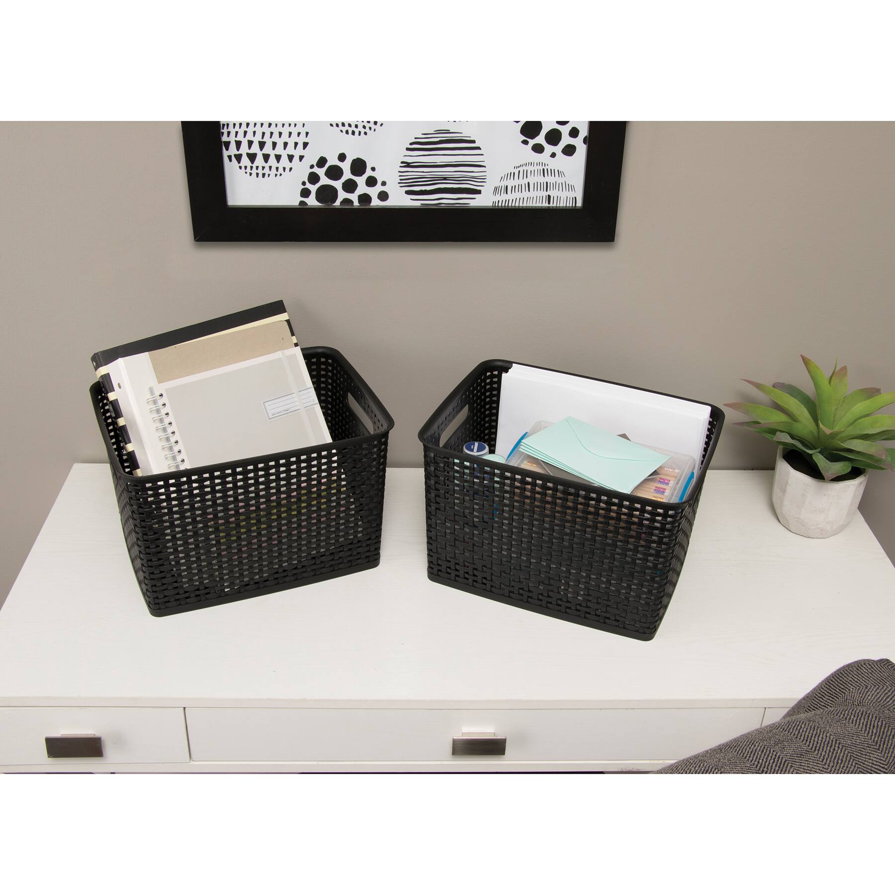 Advantus&#xAE; Large Black Plastic Weave Bin, 2ct.