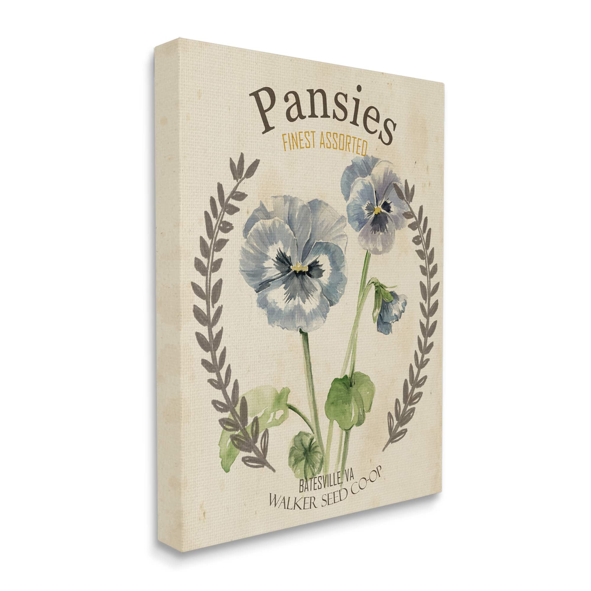 Stupell Industries Blue Assorted Pansies Vintage Floral Seed Packet Canvas Wall Art