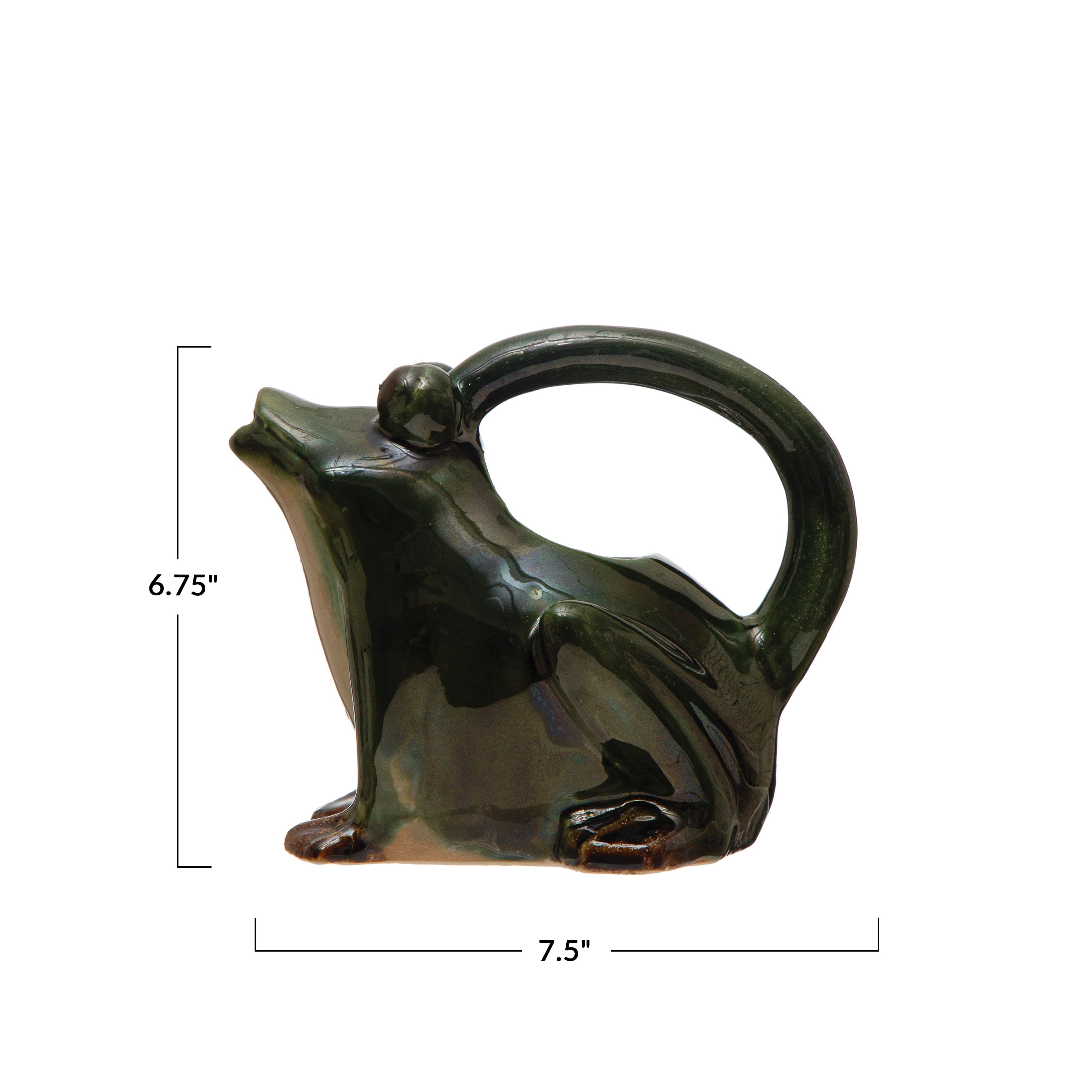 7.5&#x22; Green Stoneware Frog Watering Pitcher