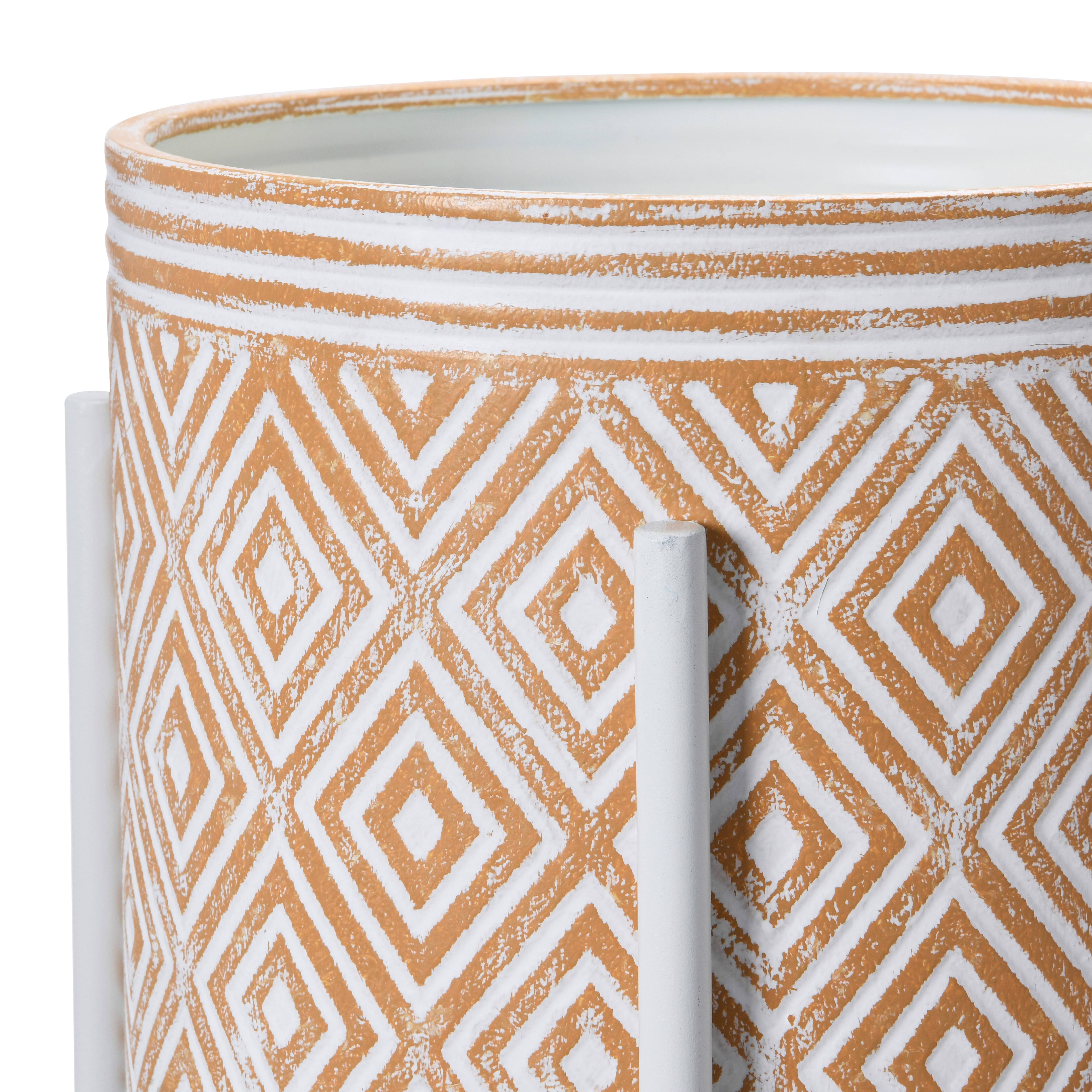 Hello Honey® White & Terracotta Boho Embossed Metal Planters with Stands Set