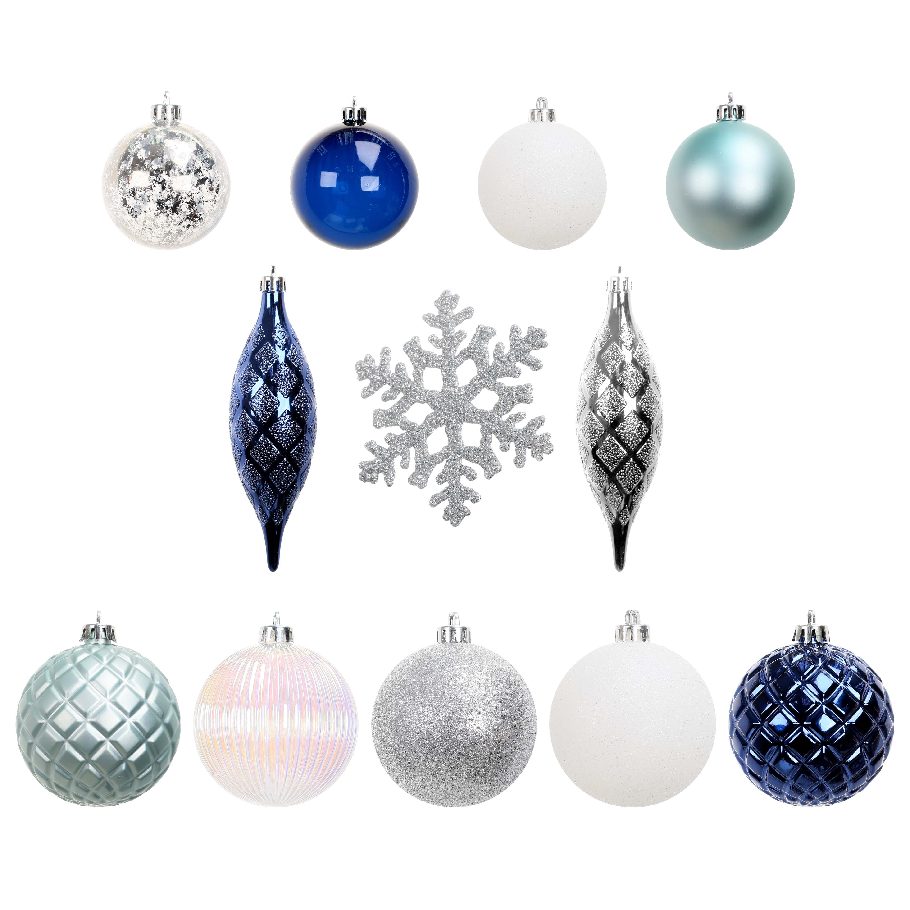 Assorted 40 Pack Silver &#x26; White Mixed Shatterproof Ornaments by Ashland&#xAE;