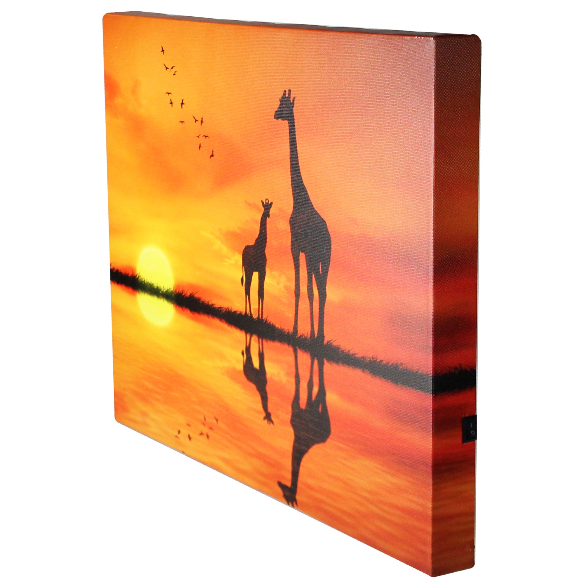 LED Safari Sunset Giraffe & Baby Canvas Wall Art