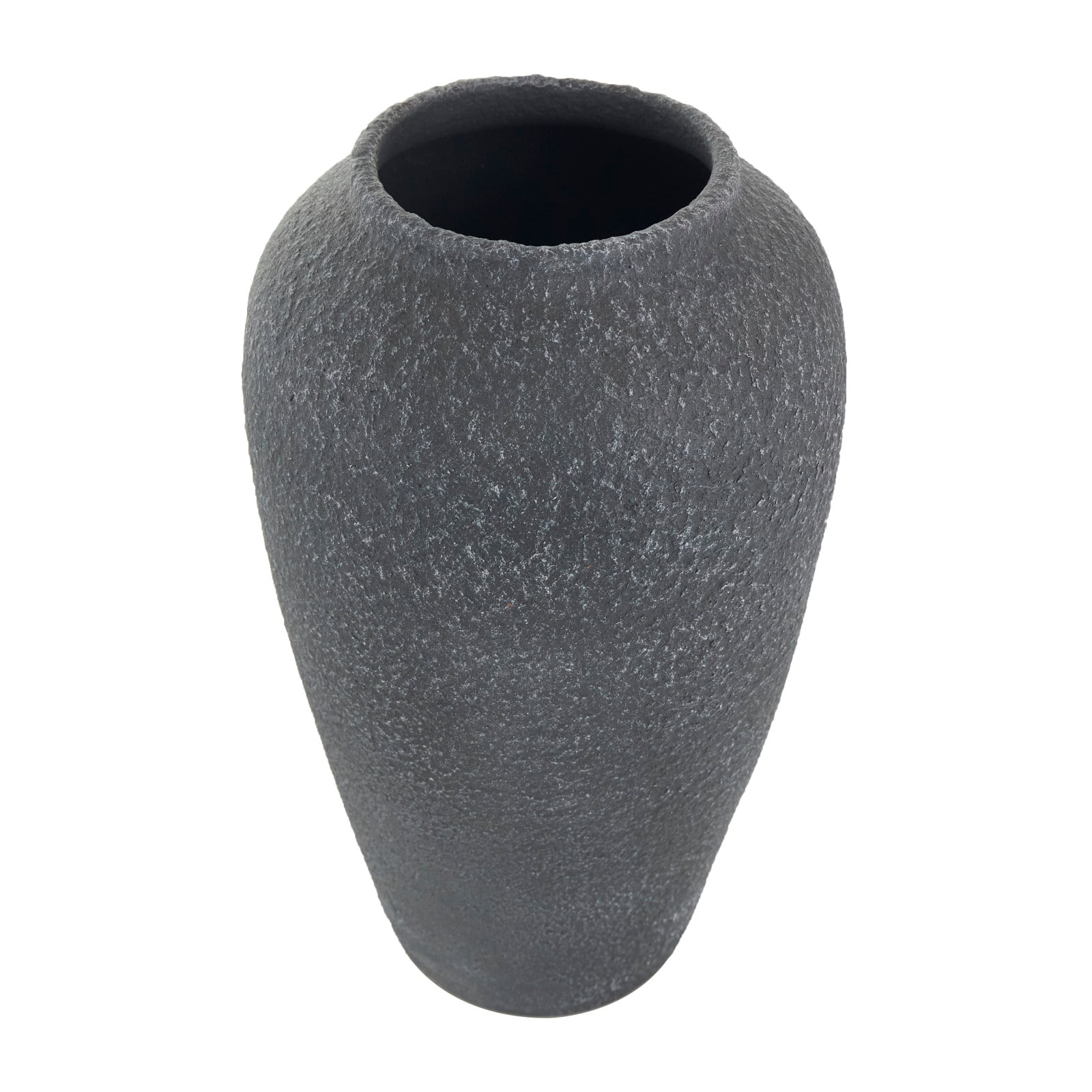 15&#x22; Black Ceramic Whitewashed Textured Vase