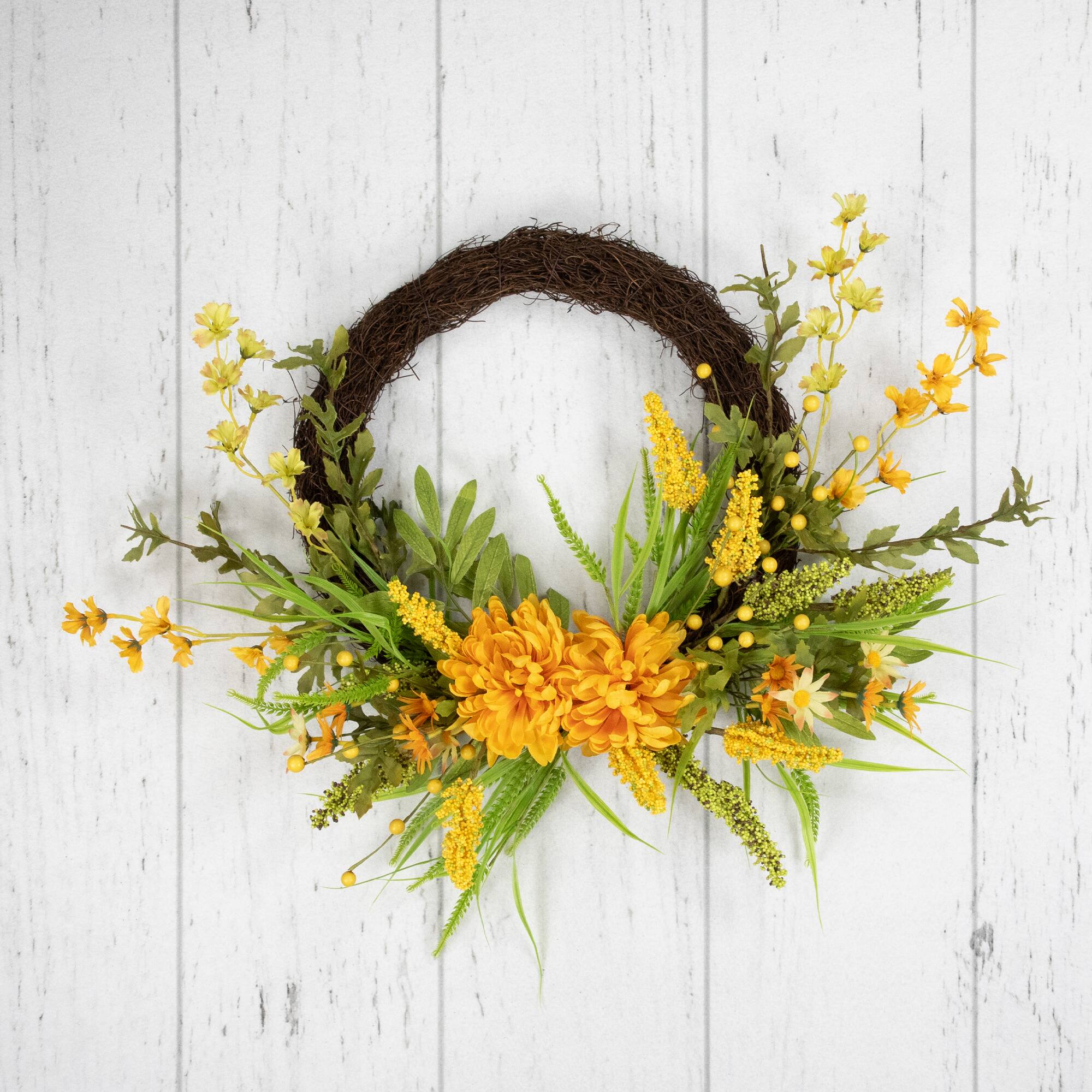 22" Peonies Artificial Fall Harvest Twig Wreath