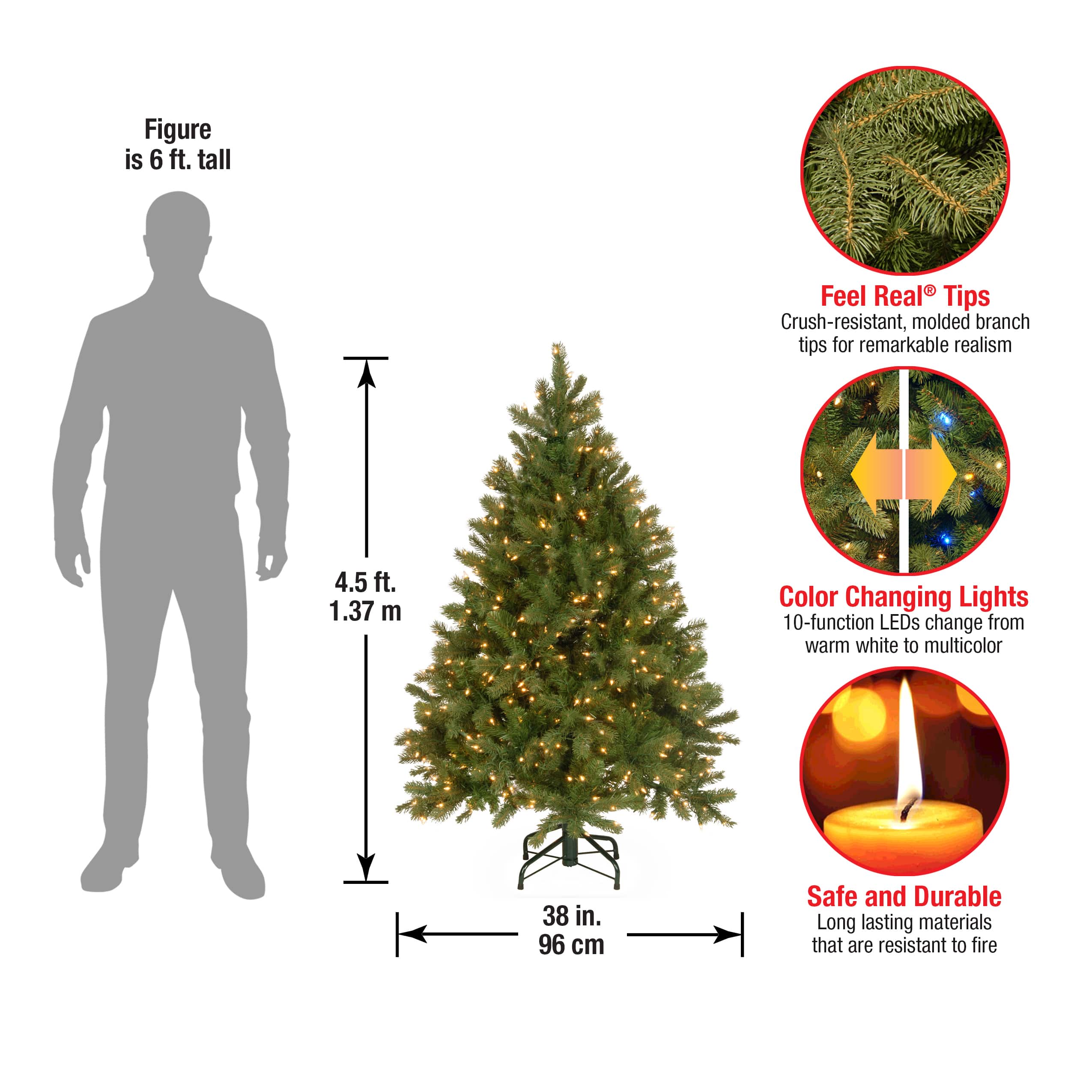 4.5ft. Pre-Lit Downswept Douglas® Fir Artificial Christmas Tree, Dual Color® LED Lights