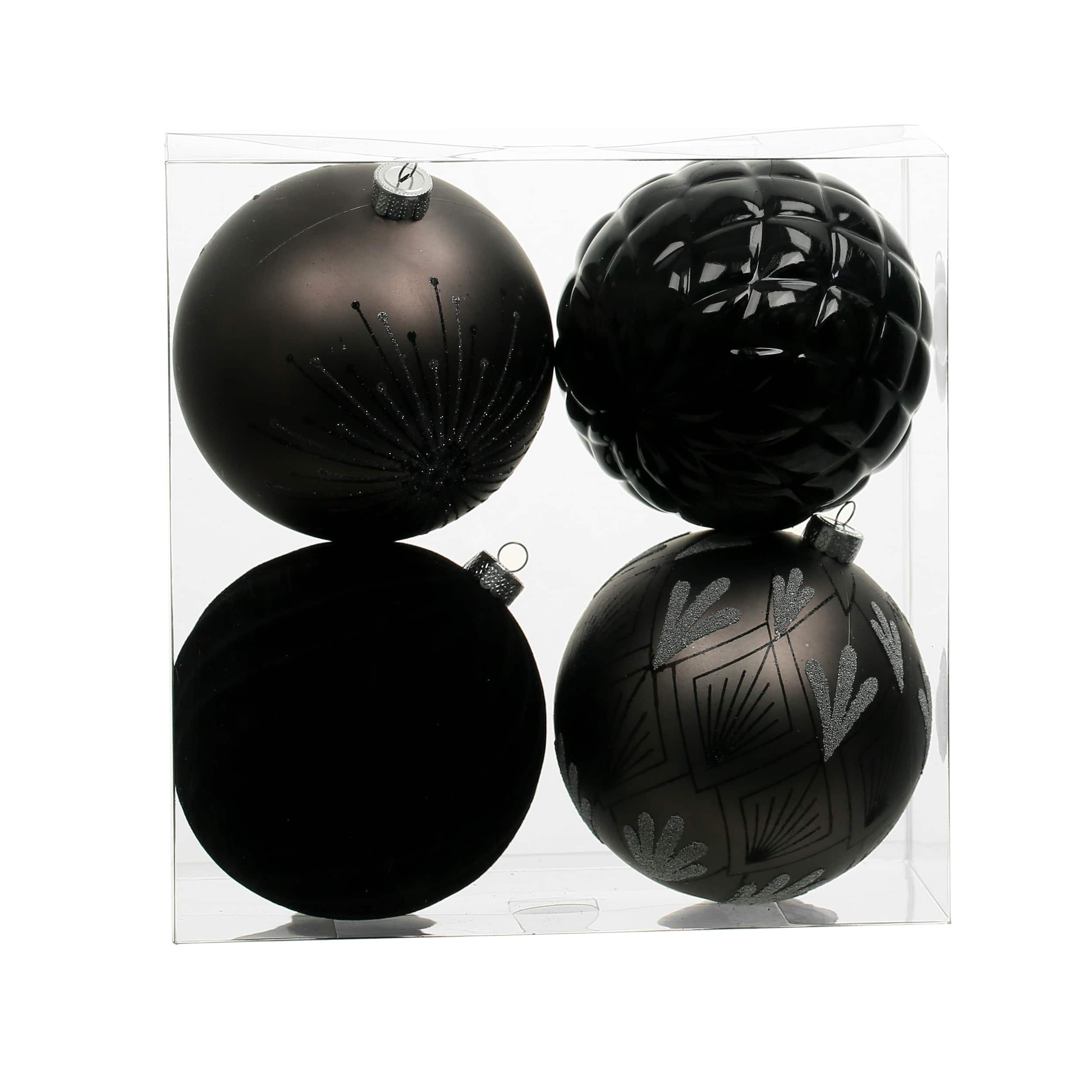 4 Pack 120mm Black Shatterproof Ball Ornaments by Ashland&#xAE;