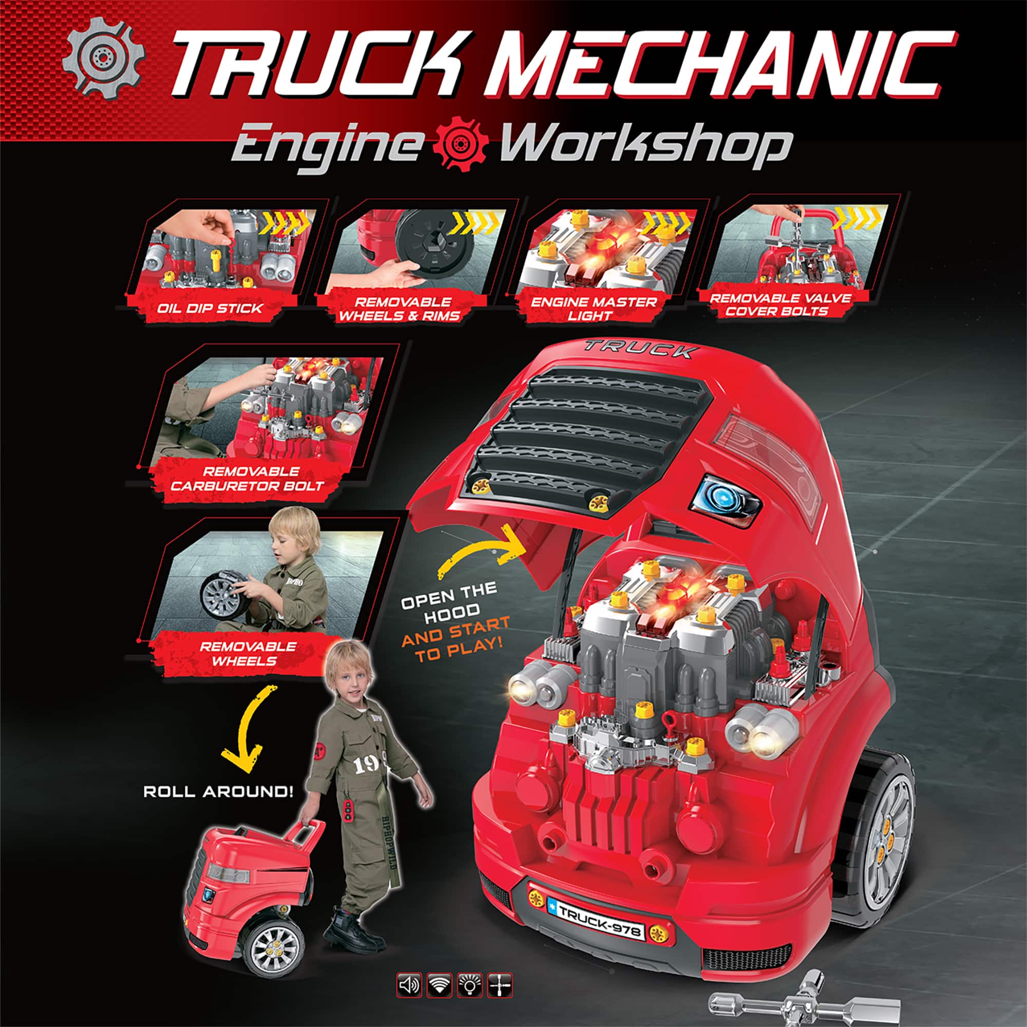 The Bubble Factory Red Truck Mechanic Engine Workshop