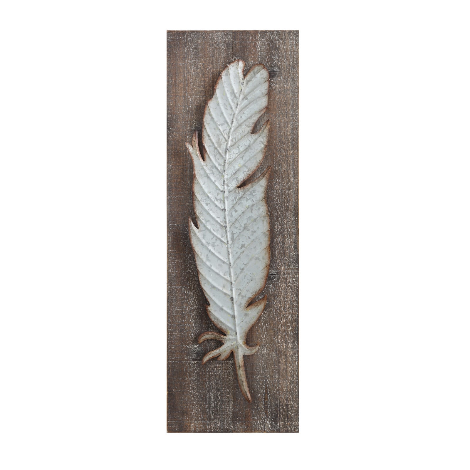 Wood Wall D&#xE9;cor with Metal Feather