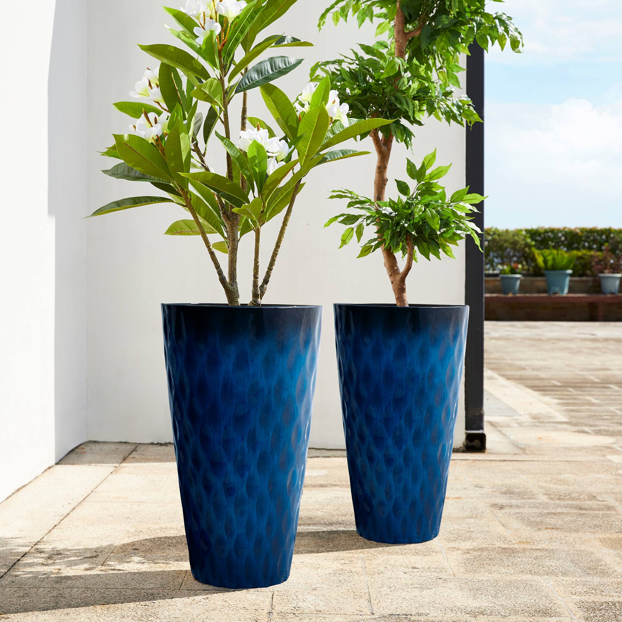 Glitzhome® 23.75" Oversized Wavy Texture Tall Plastic Planters, 2ct.