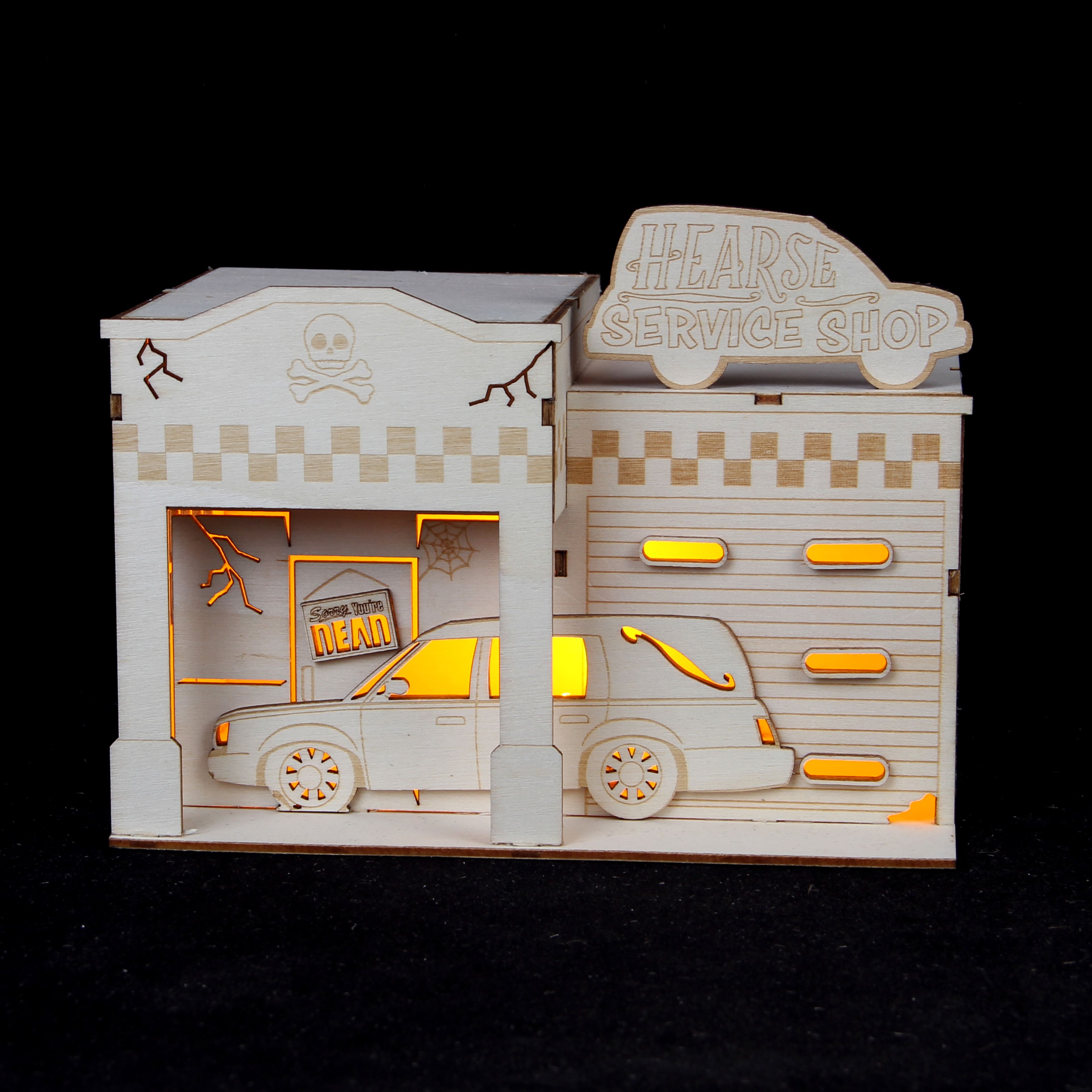 8&#x22; DIY Village Hearse Shop LED Wood D&#xE9;cor by Make Market&#xAE;