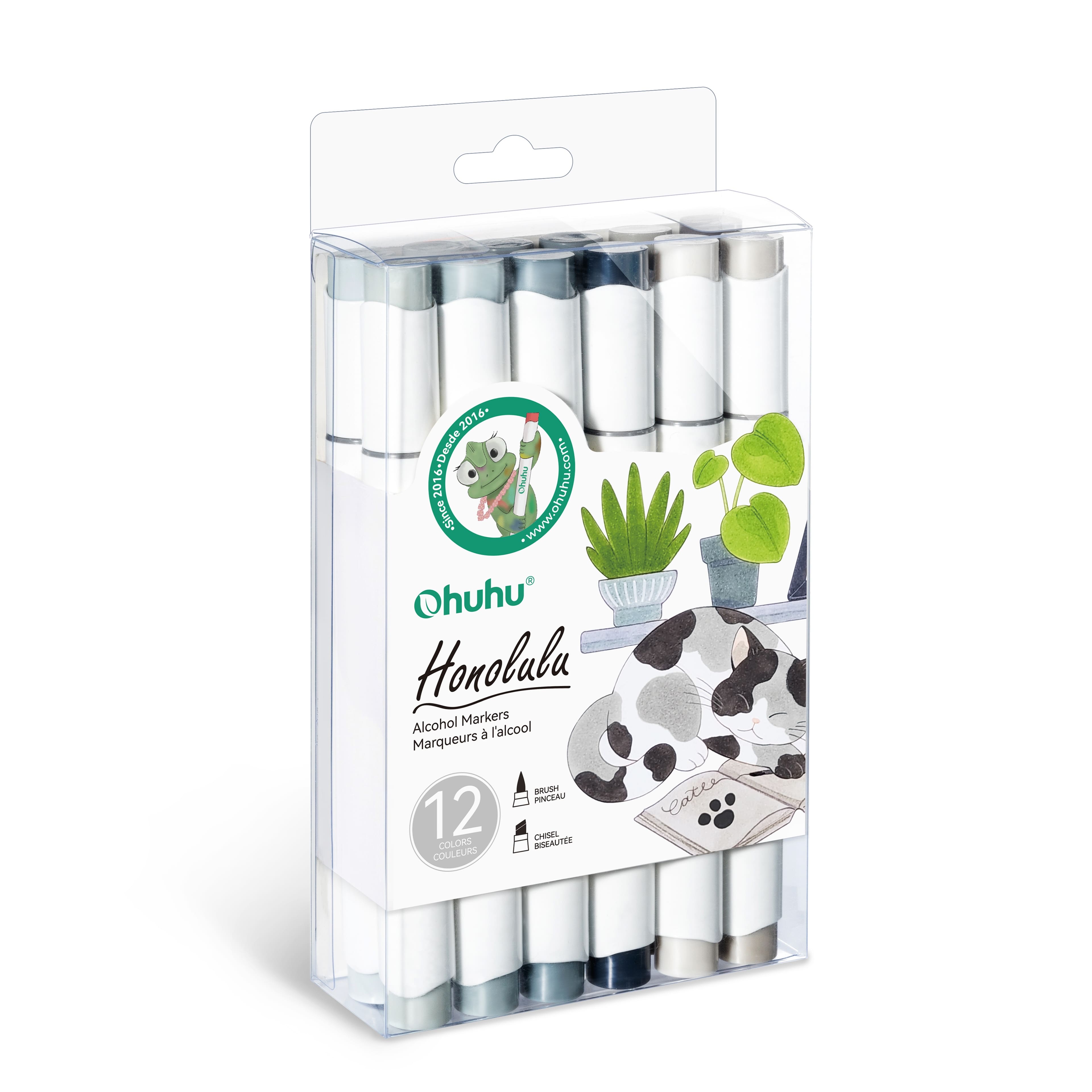 Ohuhu® Honolulu Brush & Chisel Dual Tip Gray Tones Marker Set