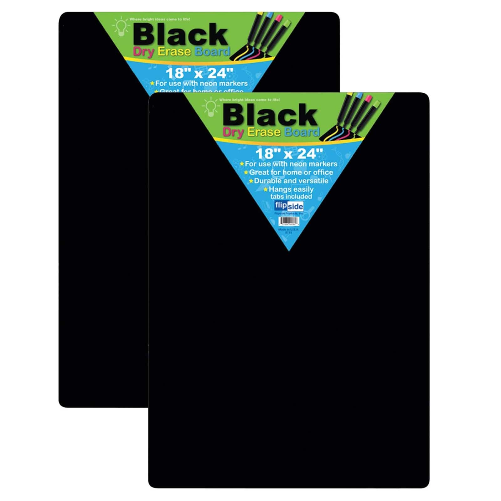 Flipside Products 18&#x22; x 24&#x22; Black Dry Erase Boards, 2ct.