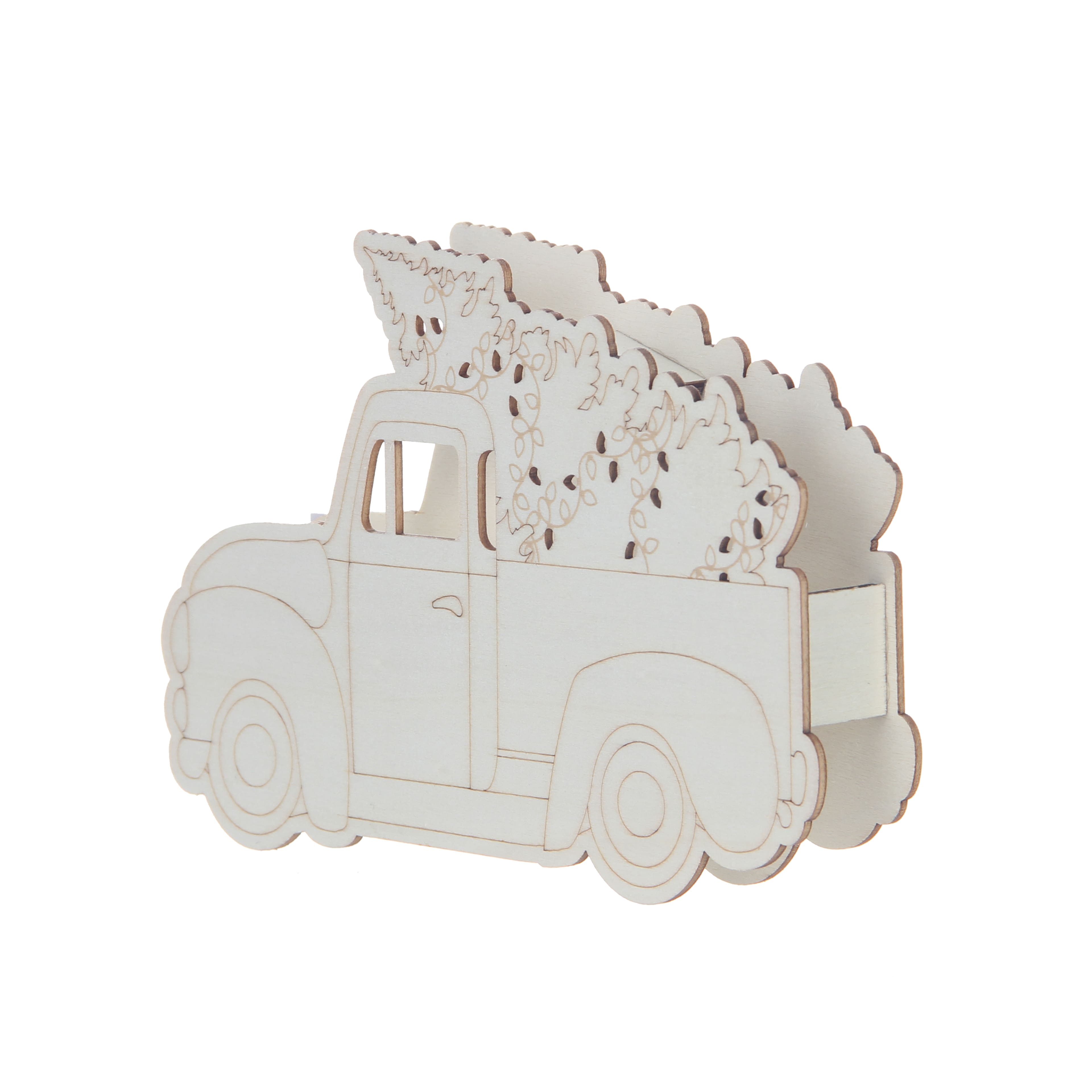 7&#x22; Unfinished Wood LED Truck with Tree Tabletop Accent by Make Market&#xAE;