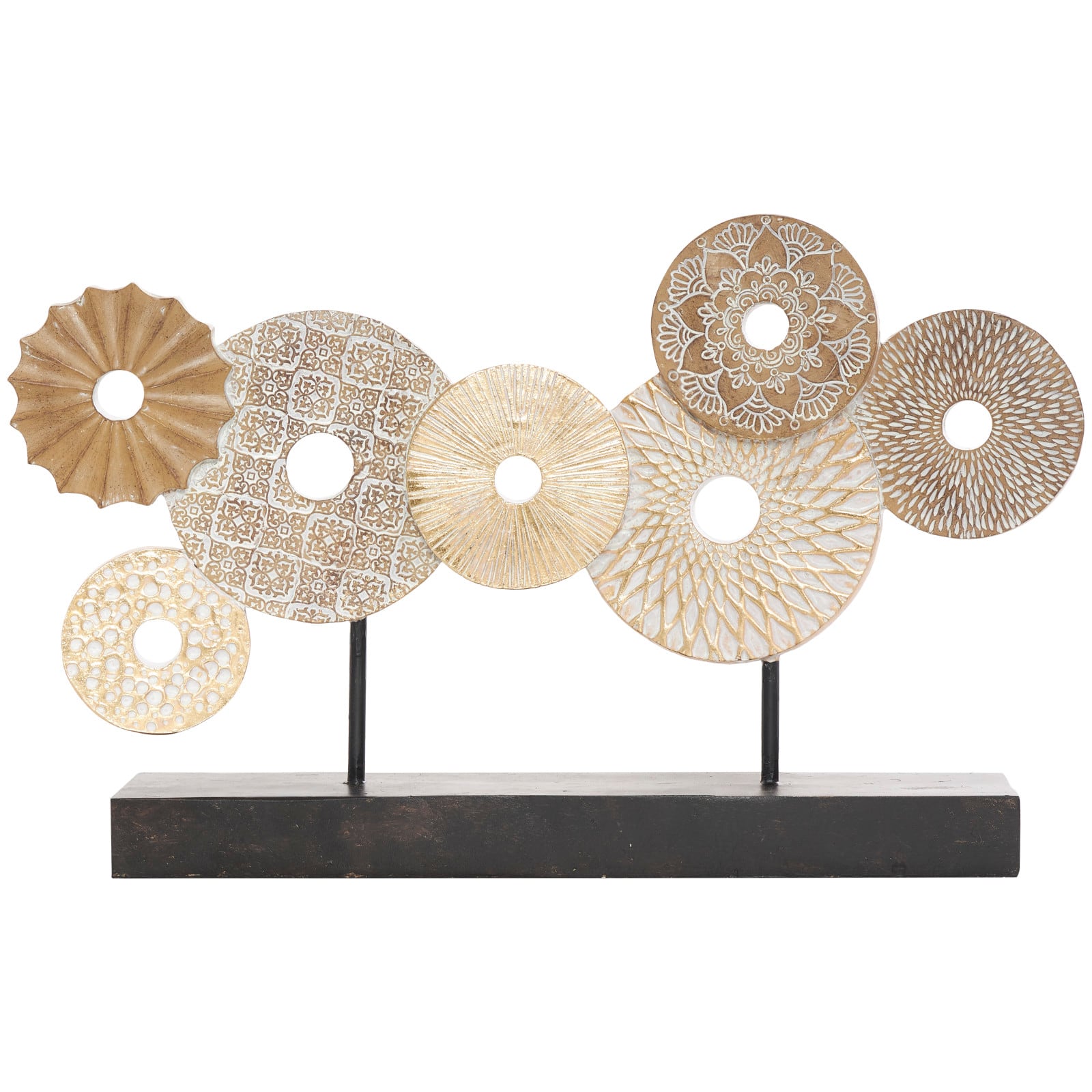 12" Beige Abstract Floral Circle Metal Sculpture Stand