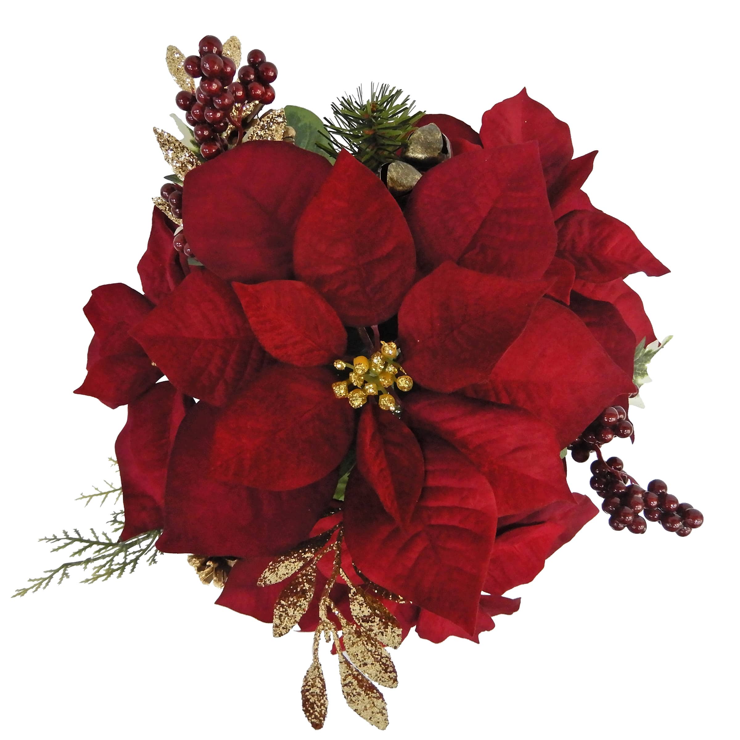 17" Burgundy Poinsettia, Pine & Berry Deluxe Bush by Ashland®